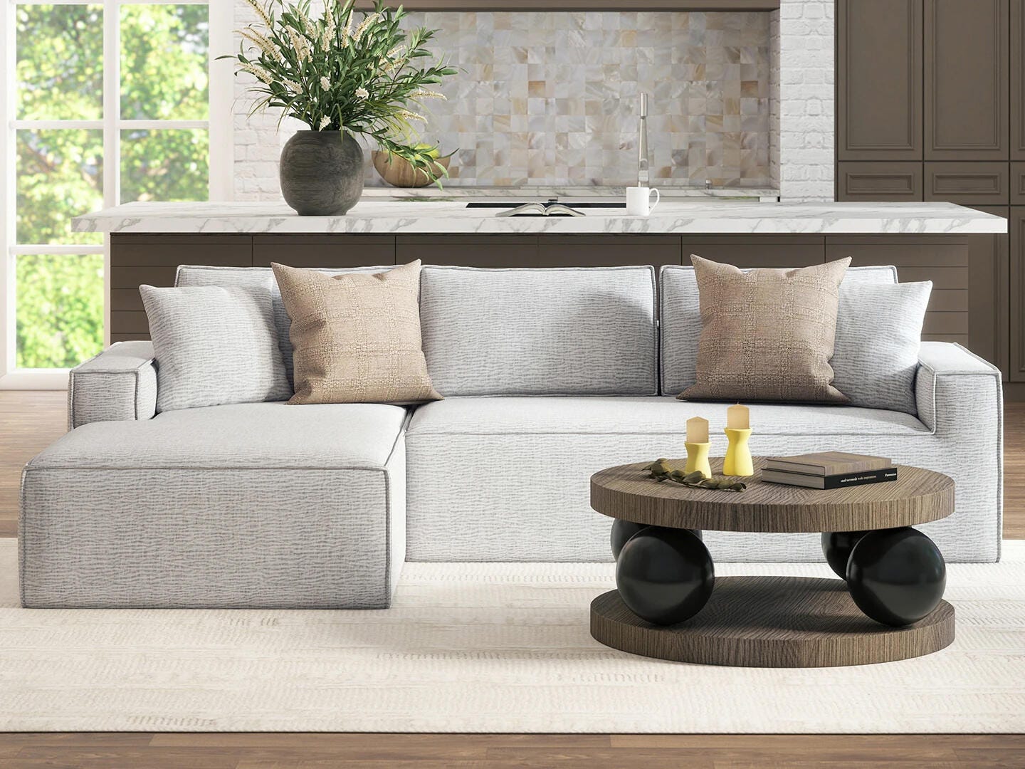 Jennifer Taylor Home Brenley 2-Piece Sectional Sofa, Ash Gray, large
