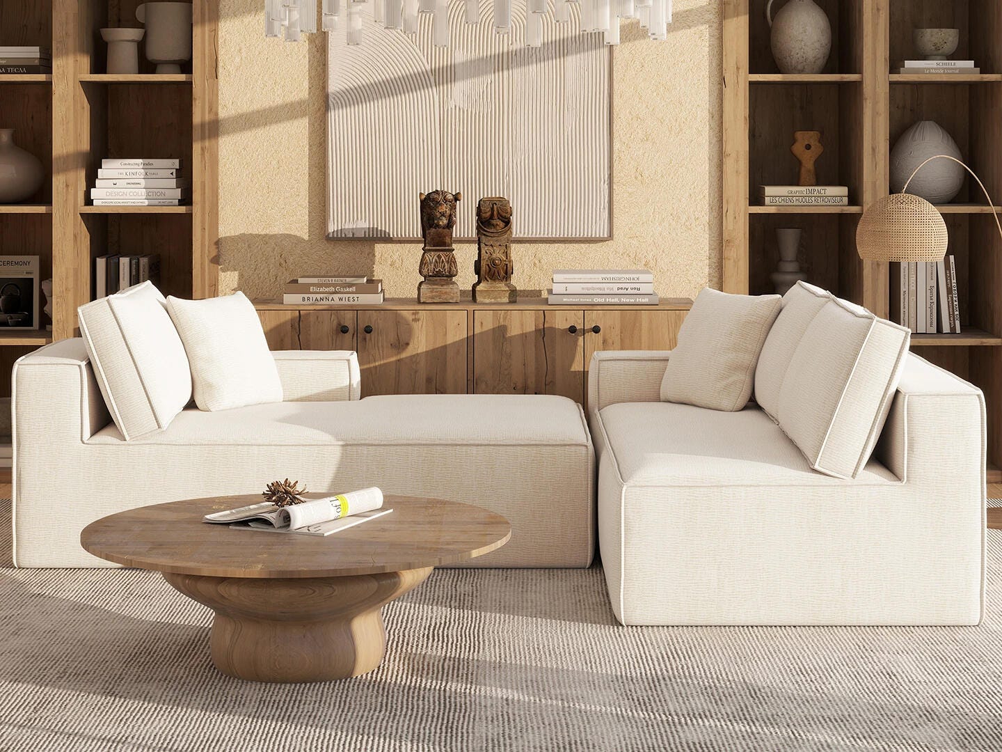 Jennifer Taylor Home Brenley 2-Piece Sectional Sofa, Porcelain Light Beige, large