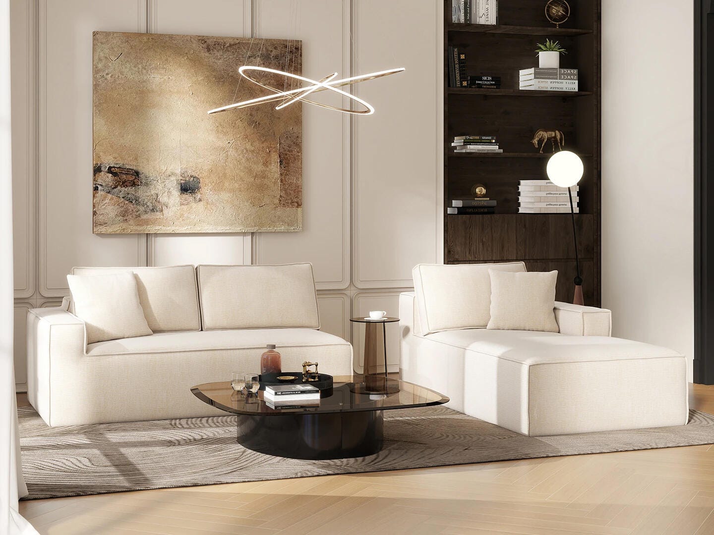 Jennifer Taylor Home Brenley 2-Piece Sectional Sofa, Porcelain Light Beige, large