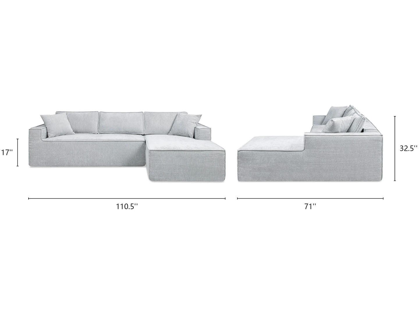 Jennifer Taylor Home Brenley 2-Piece Sectional Sofa, Ash, large