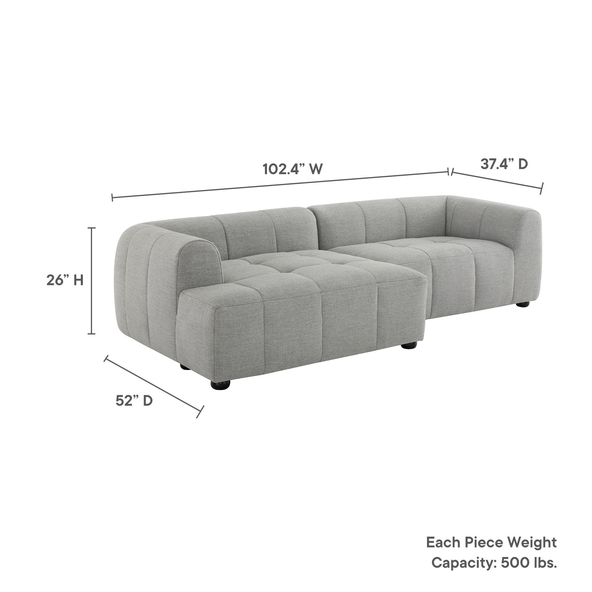 Modway Liana 2-Piece Sectional with Chaise, Pewter, large