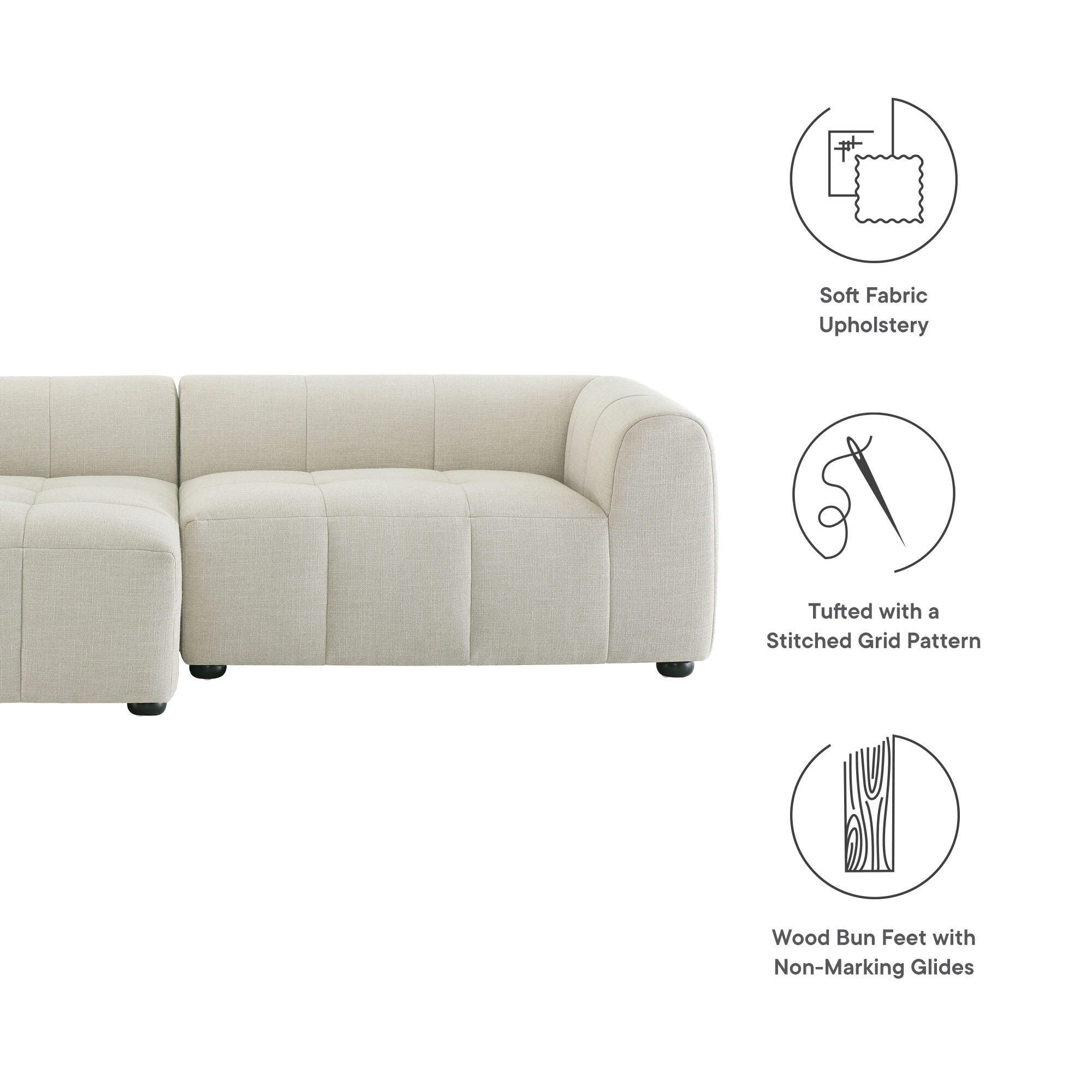 Modway Liana 2-Piece Sectional with Chaise, Linen, large