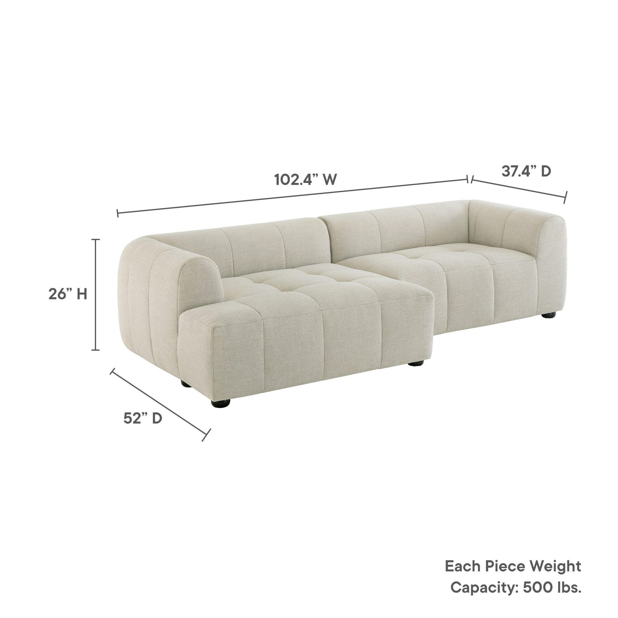 Modway Liana 2-Piece Sectional with Chaise, Linen, large