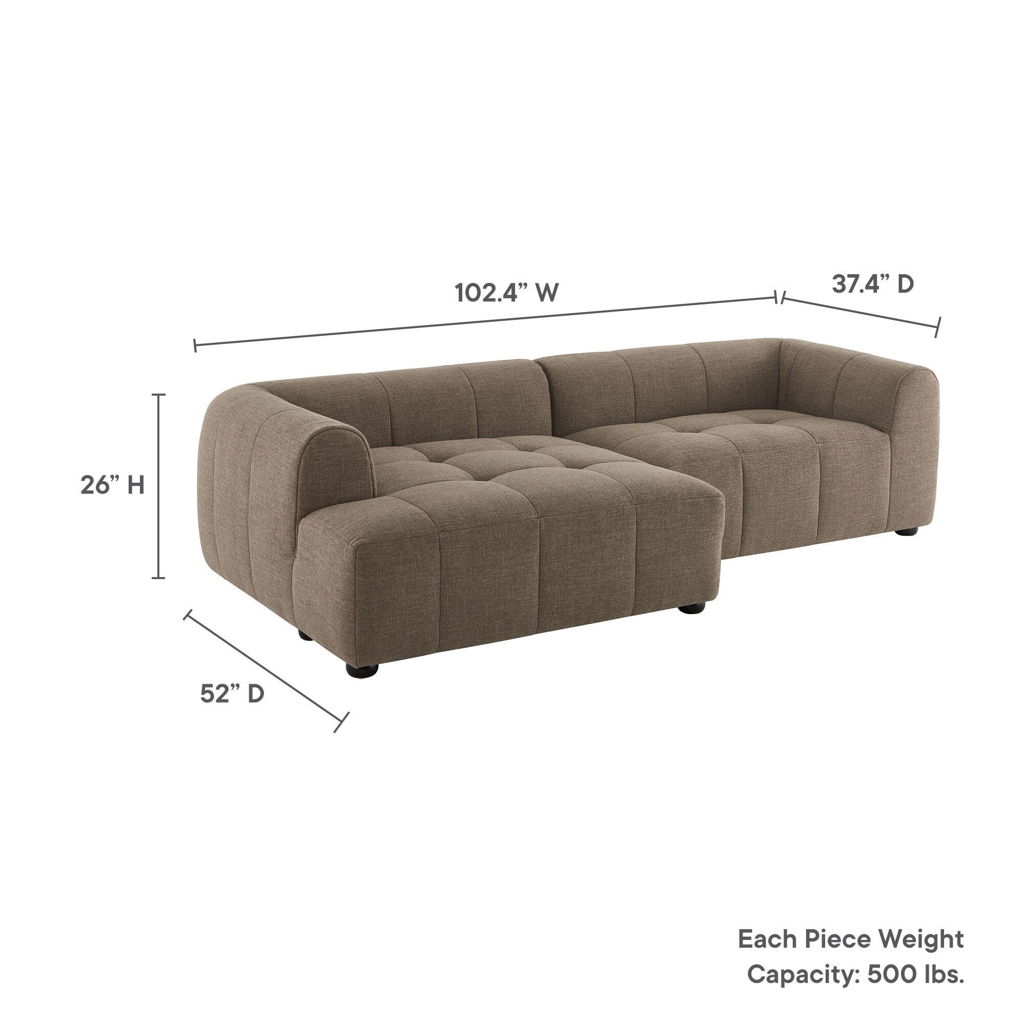 Modway Liana 2-Piece Sectional with Chaise, Mocha, large
