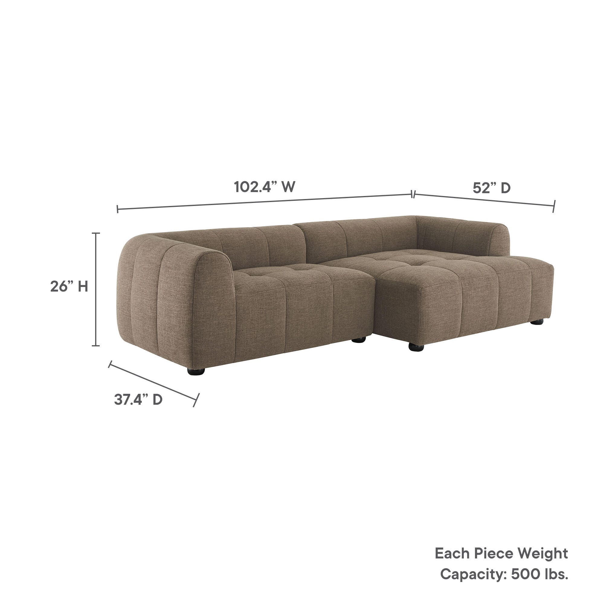 Modway Liana 2-Piece Sectional with Chaise, Mocha, large