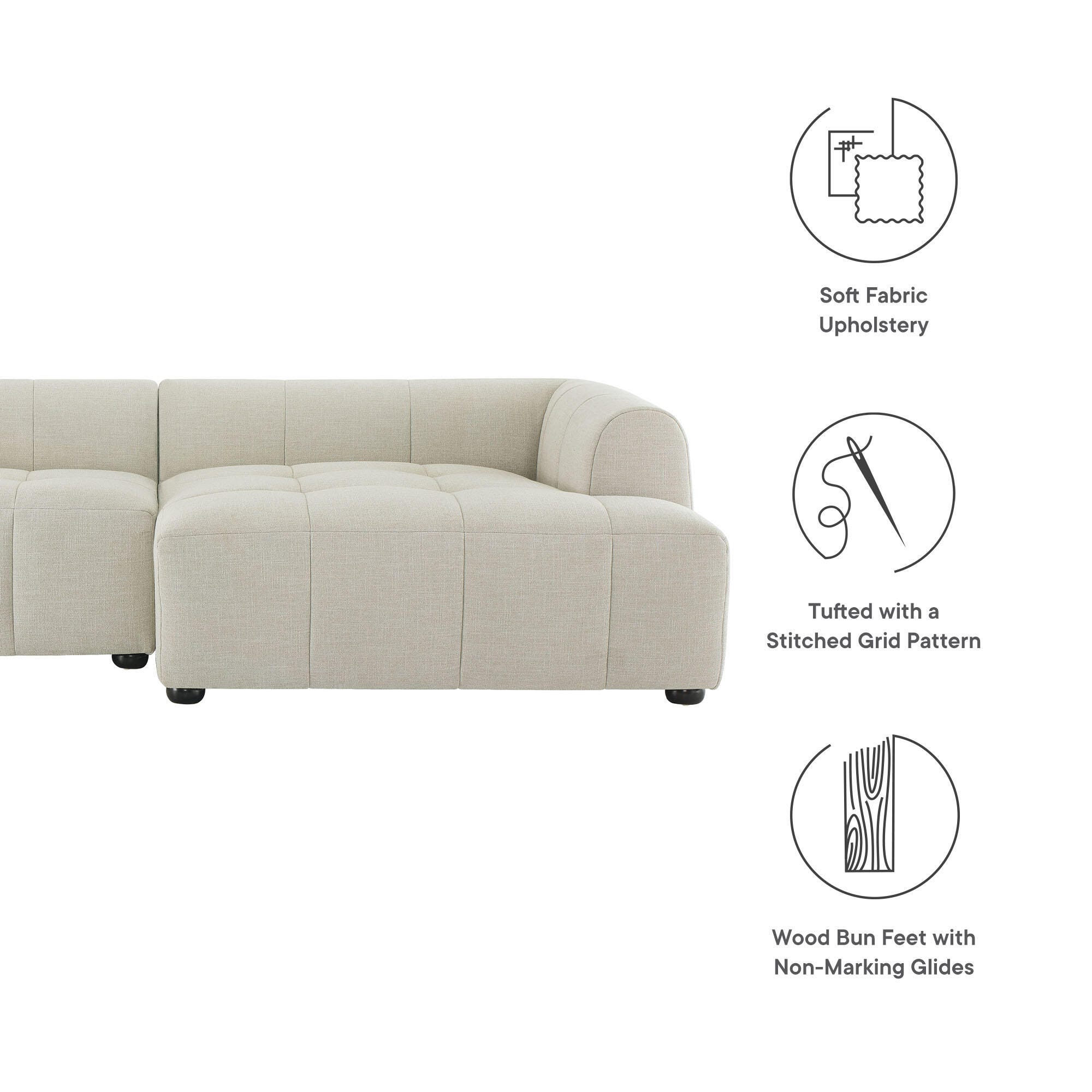 Modway Liana 2-Piece Sectional with Chaise, Linen, large