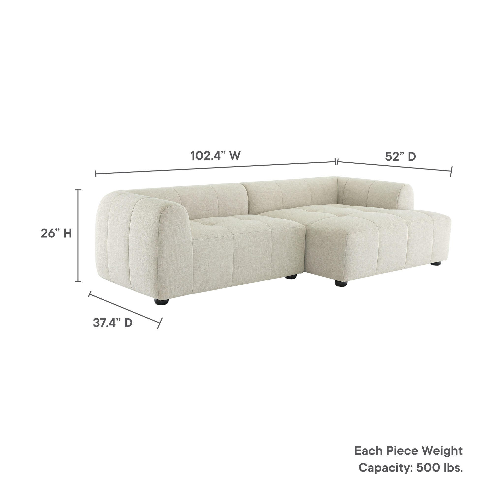 Modway Liana 2-Piece Sectional with Chaise, Linen, large