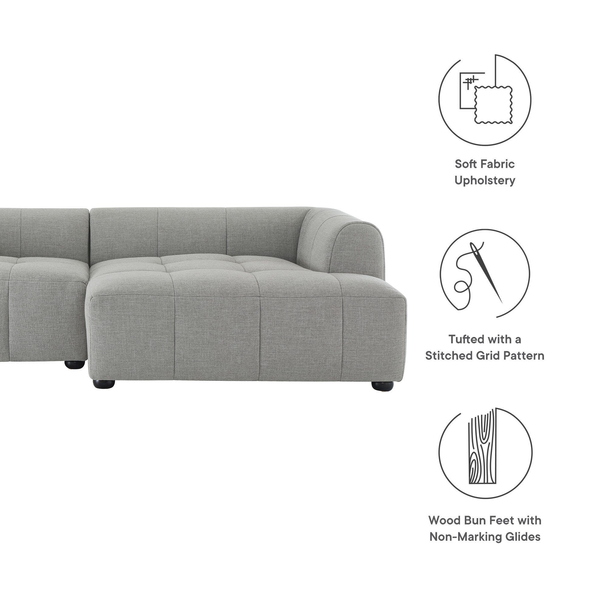 Modway Liana 2-Piece Sectional with Chaise, Pewter, large