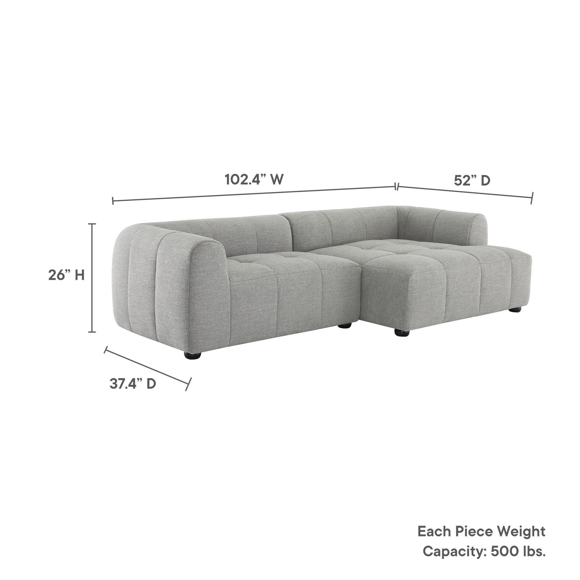 Modway Liana 2-Piece Sectional with Chaise, Pewter, large