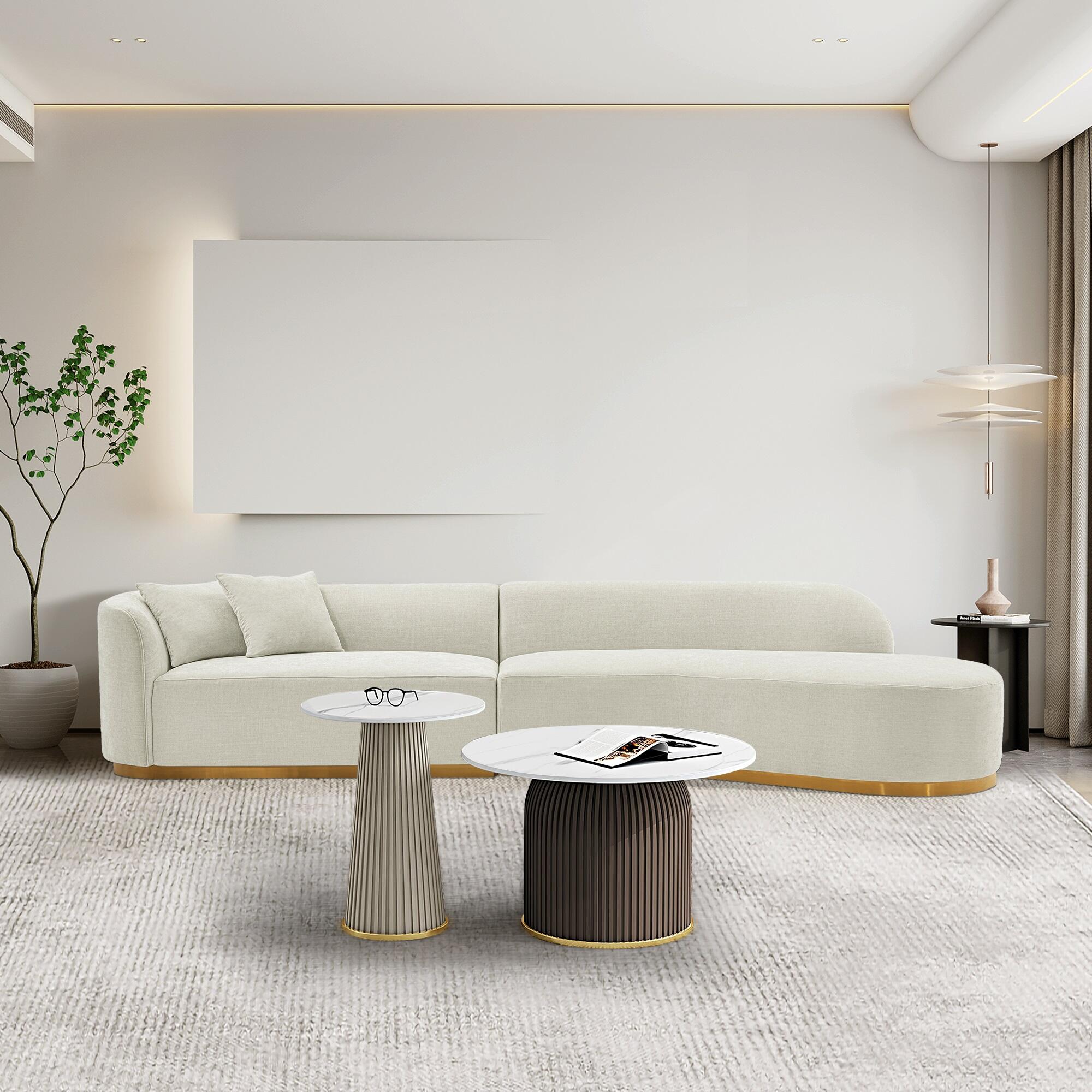 Manhattan Comfort Daria 2-Piece Sectional, Ivory, rollover