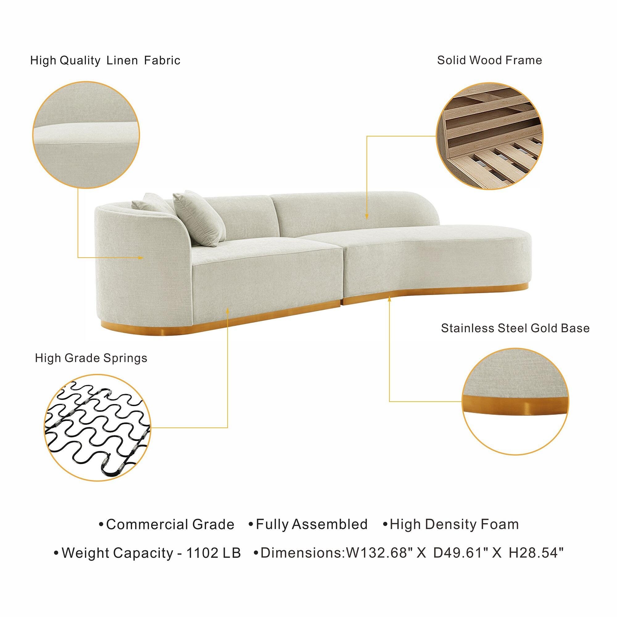 Manhattan Comfort Daria 2-Piece Sectional, Ivory, large
