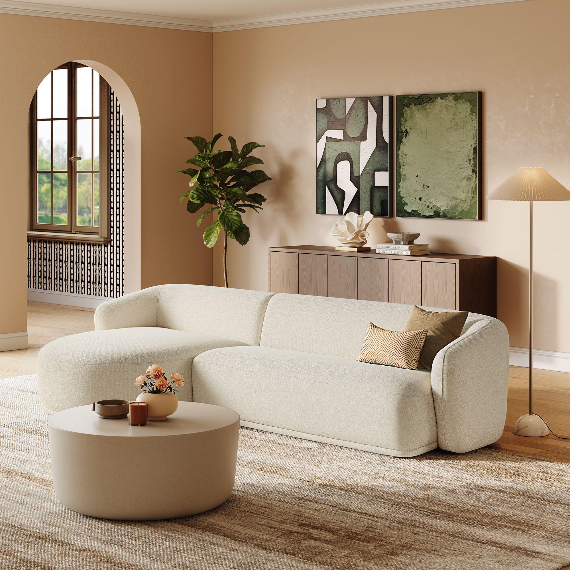 Modway Monica 2-Piece Sectional with Chaise, Cream, rollover