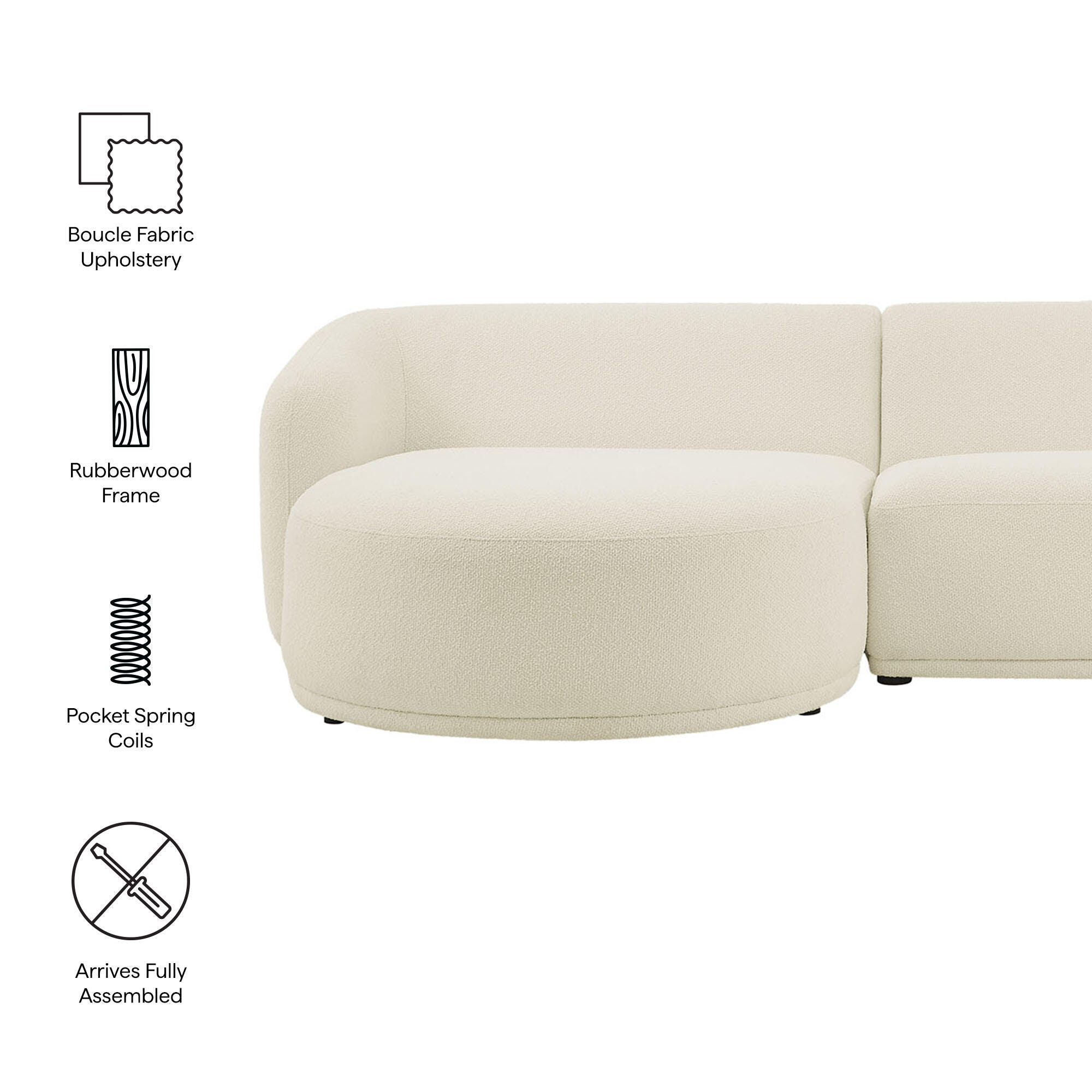 Modway Monica 2-Piece Sectional with Chaise, Cream, large