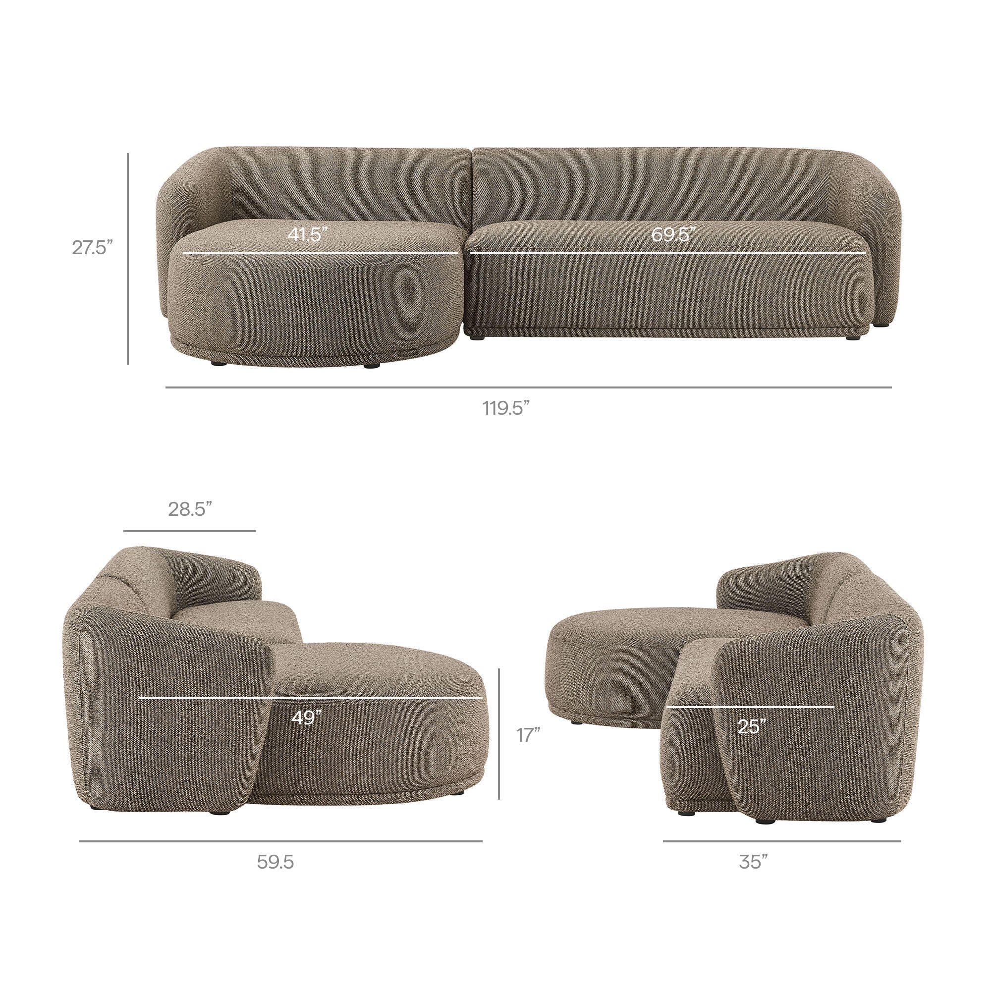 Modway Monica 2-Piece Sectional with Chaise, Earth, large