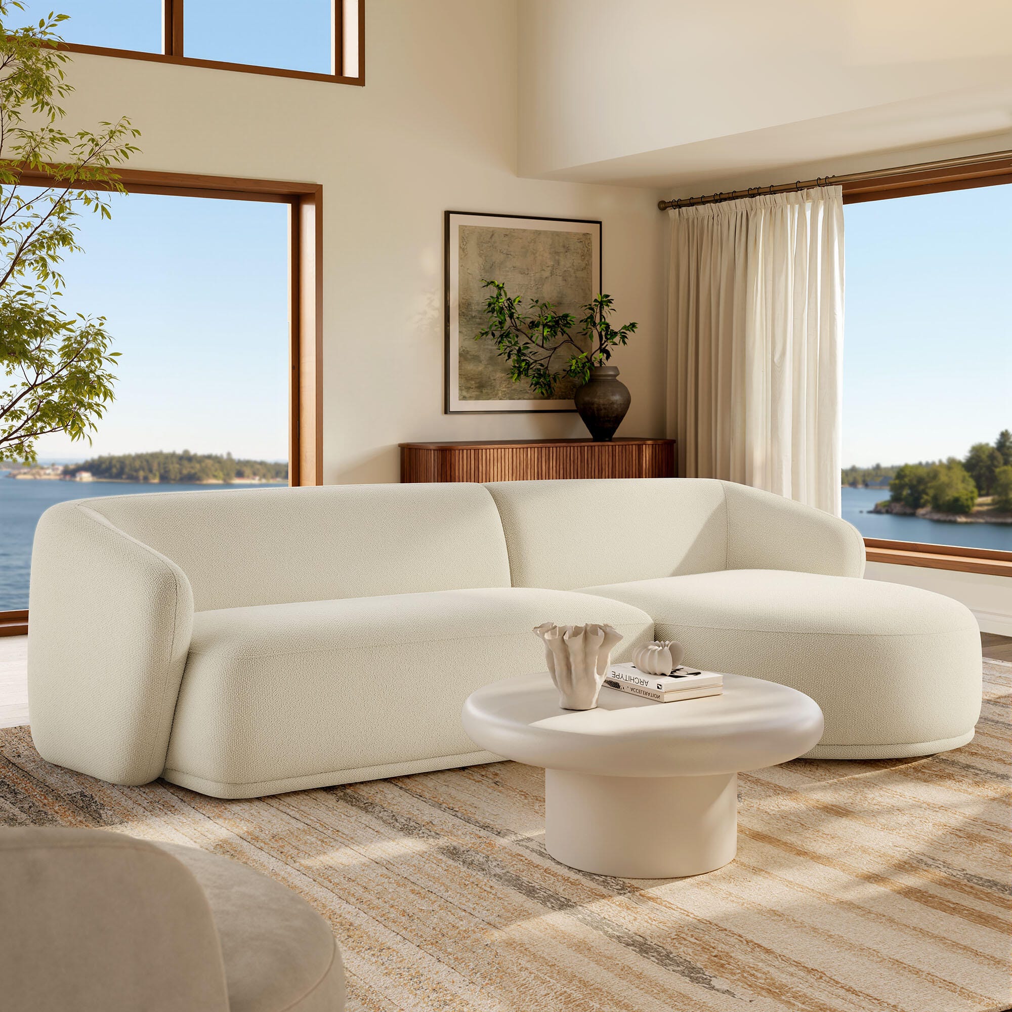 Modway Monica 2-Piece Sectional with Chaise, Cream, large