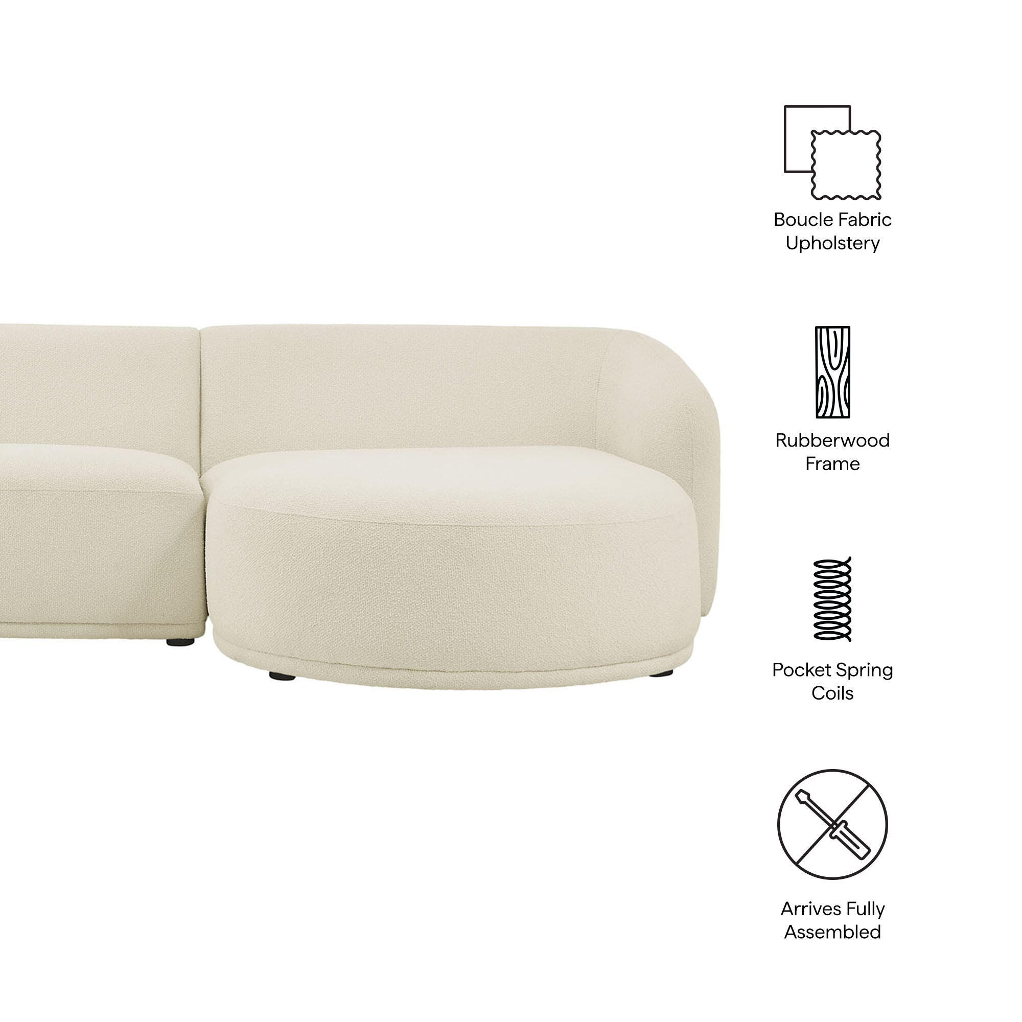 Modway Monica 2-Piece Sectional with Chaise, Cream, large