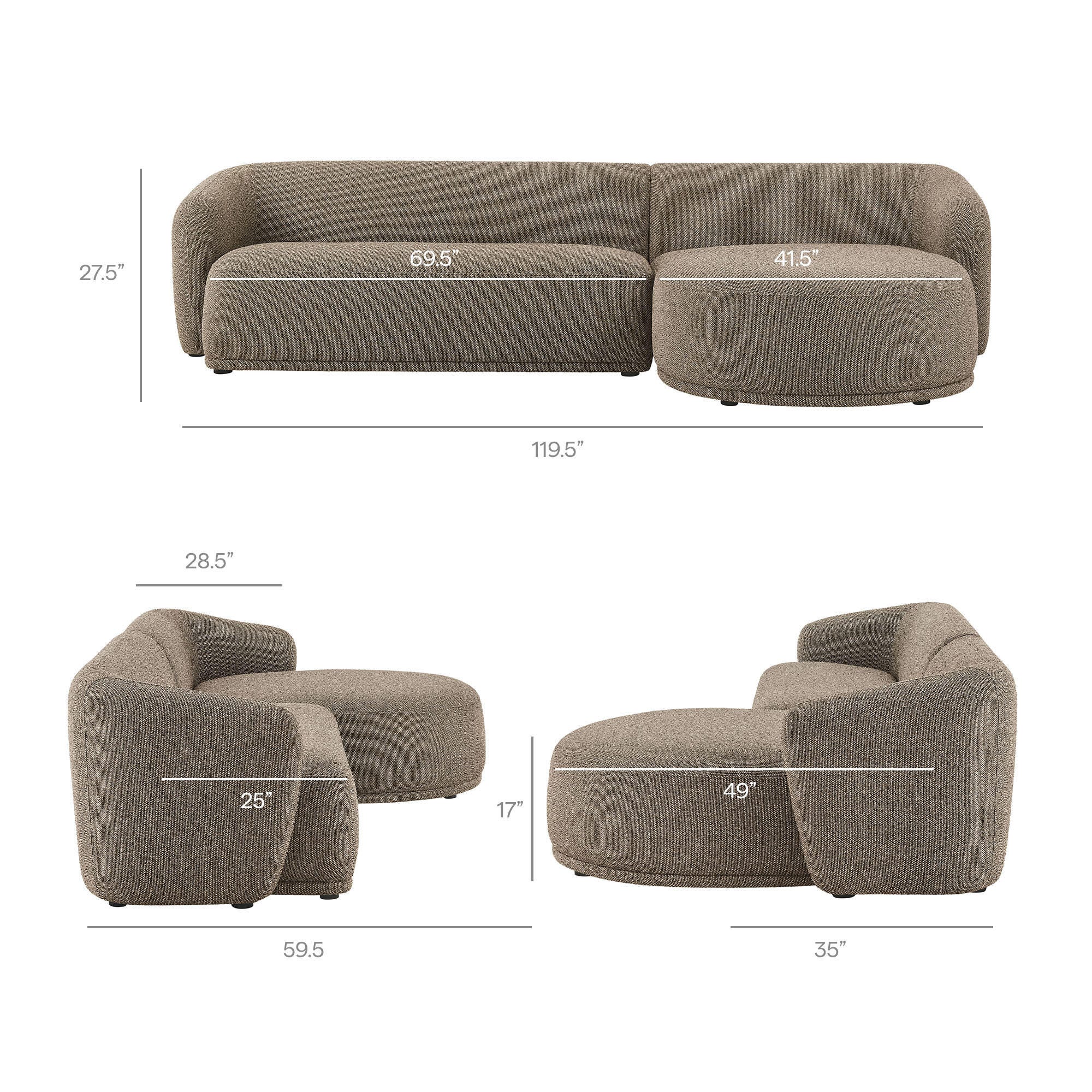 Modway Monica 2-Piece Sectional with Chaise, Earth, large
