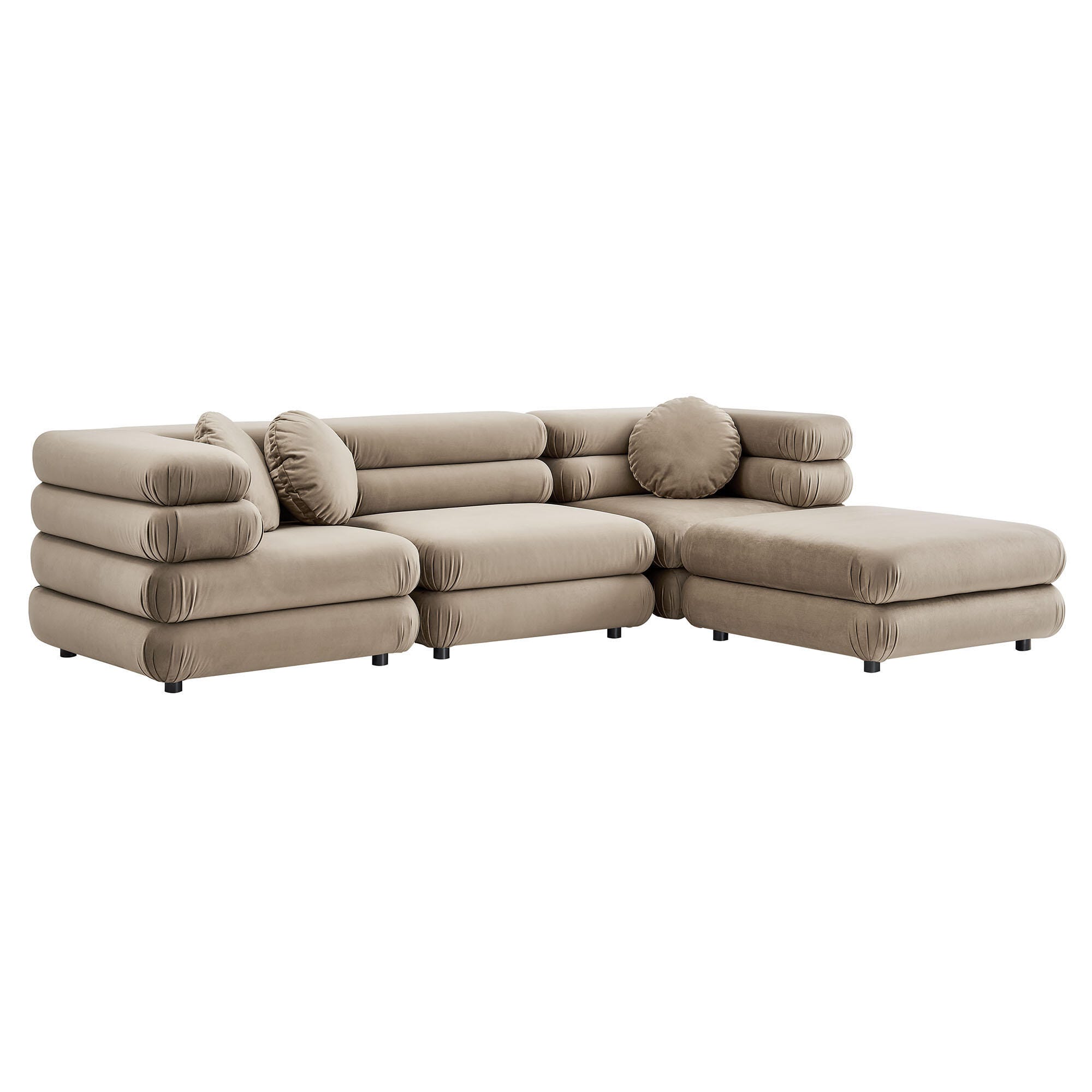 Modway Jubilee 4 Piece Modular Sofa with Ottoman, Taupe, large