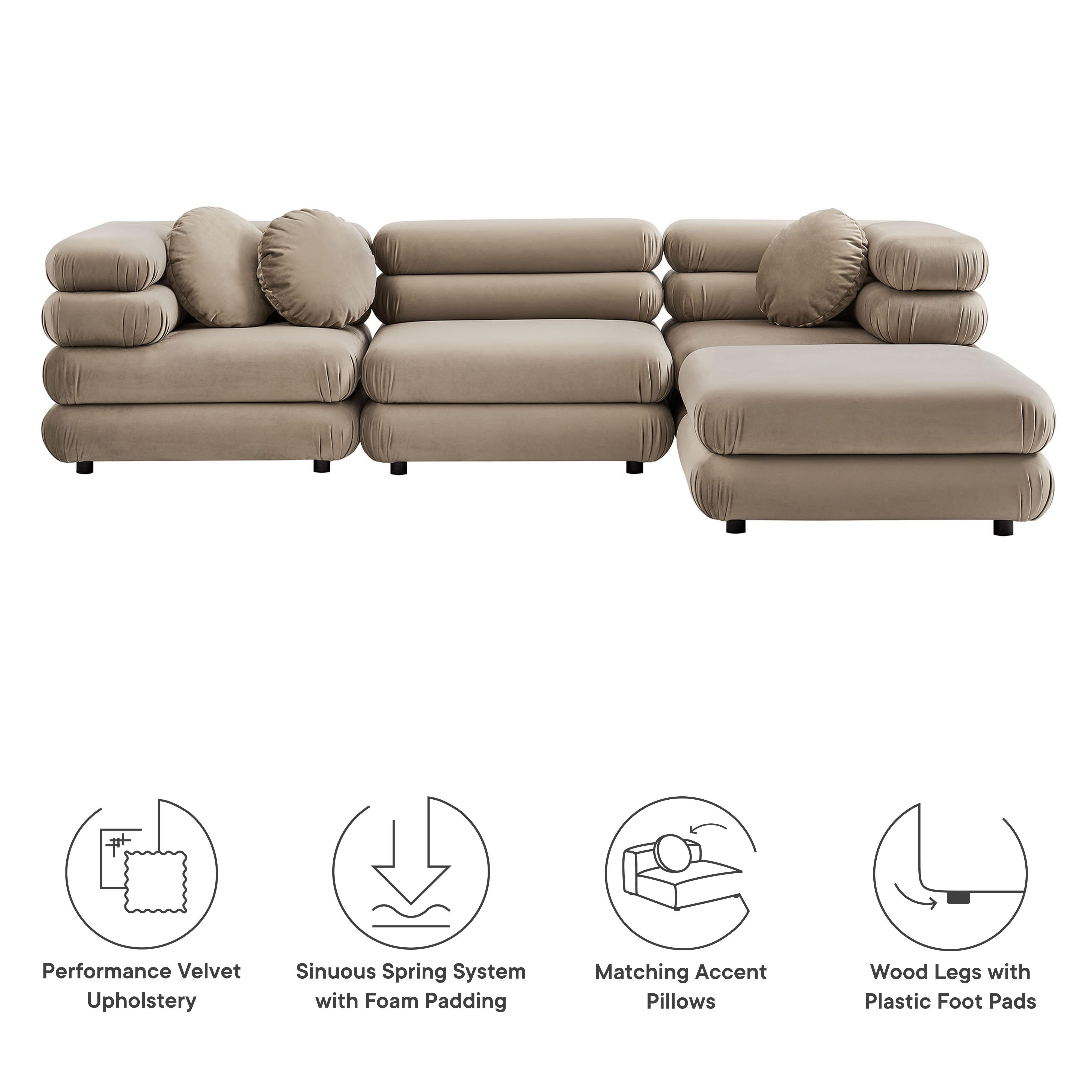 Modway Jubilee 4 Piece Modular Sofa with Ottoman, Taupe, large