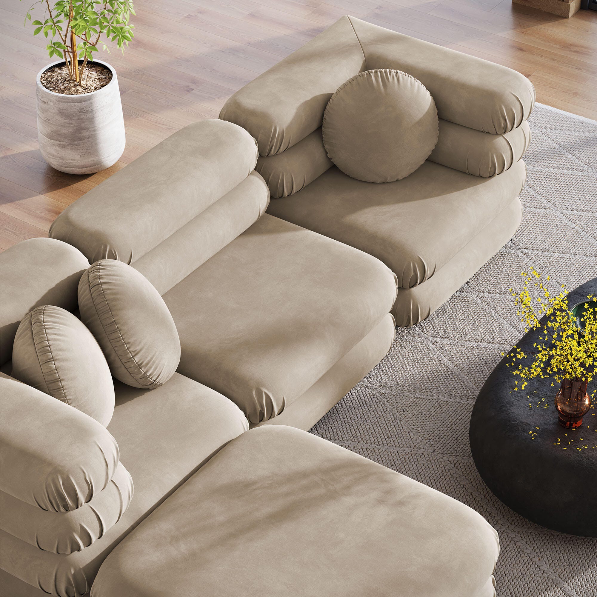 Modway Jubilee 4 Piece Modular Sofa with Ottoman, Taupe, large
