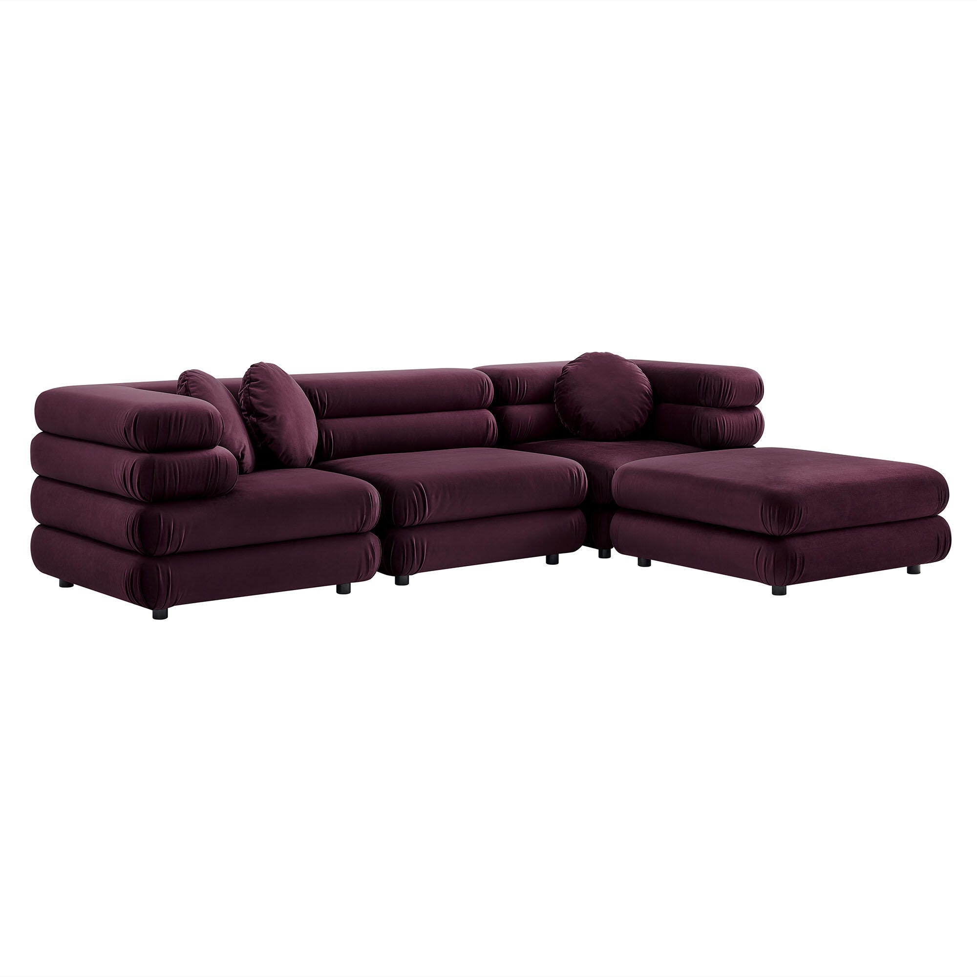 Modway Jubilee 4 Piece Modular Sofa with Ottoman, Mulberry, large