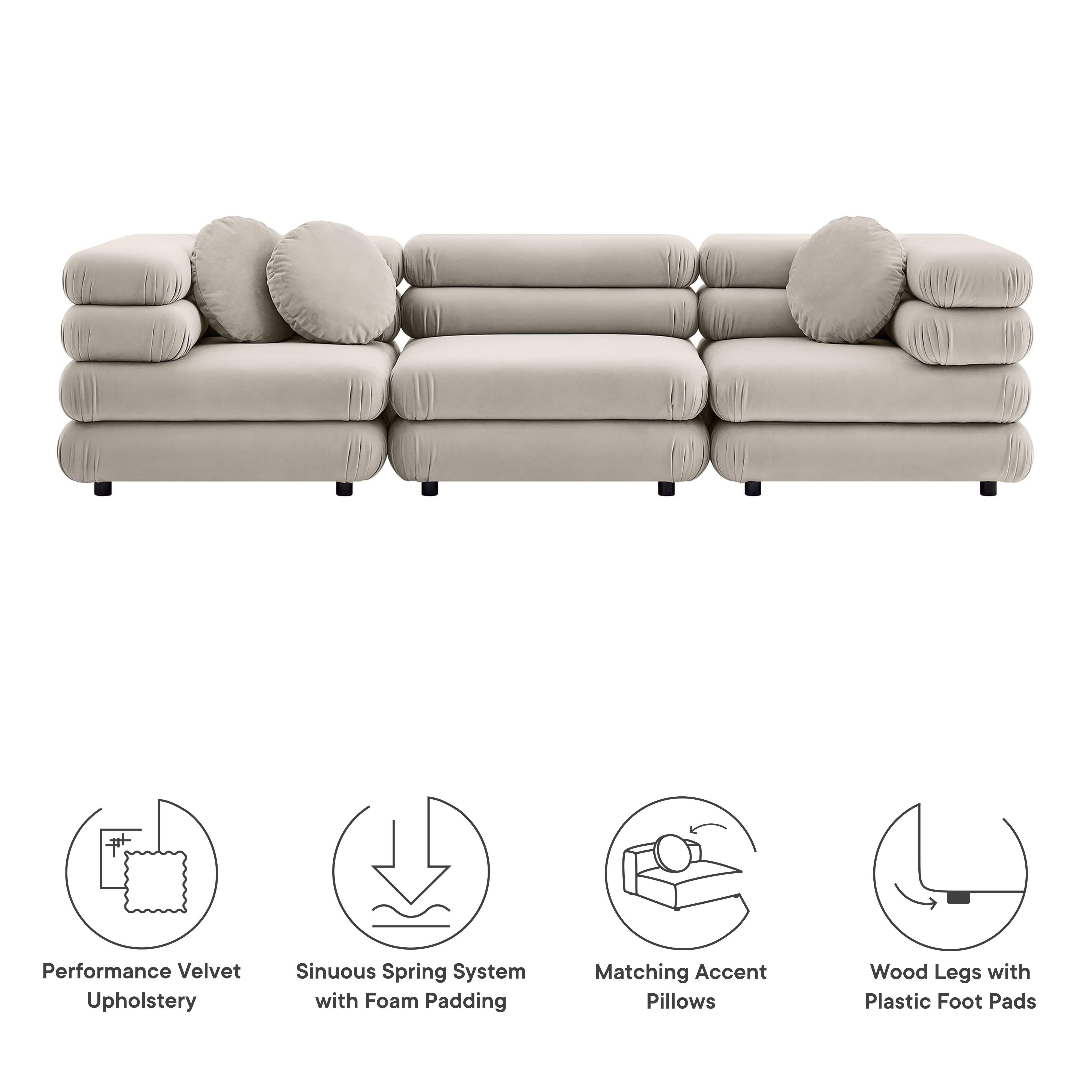 Modway Jubilee 3 Piece Modular Sofa, Almond, large