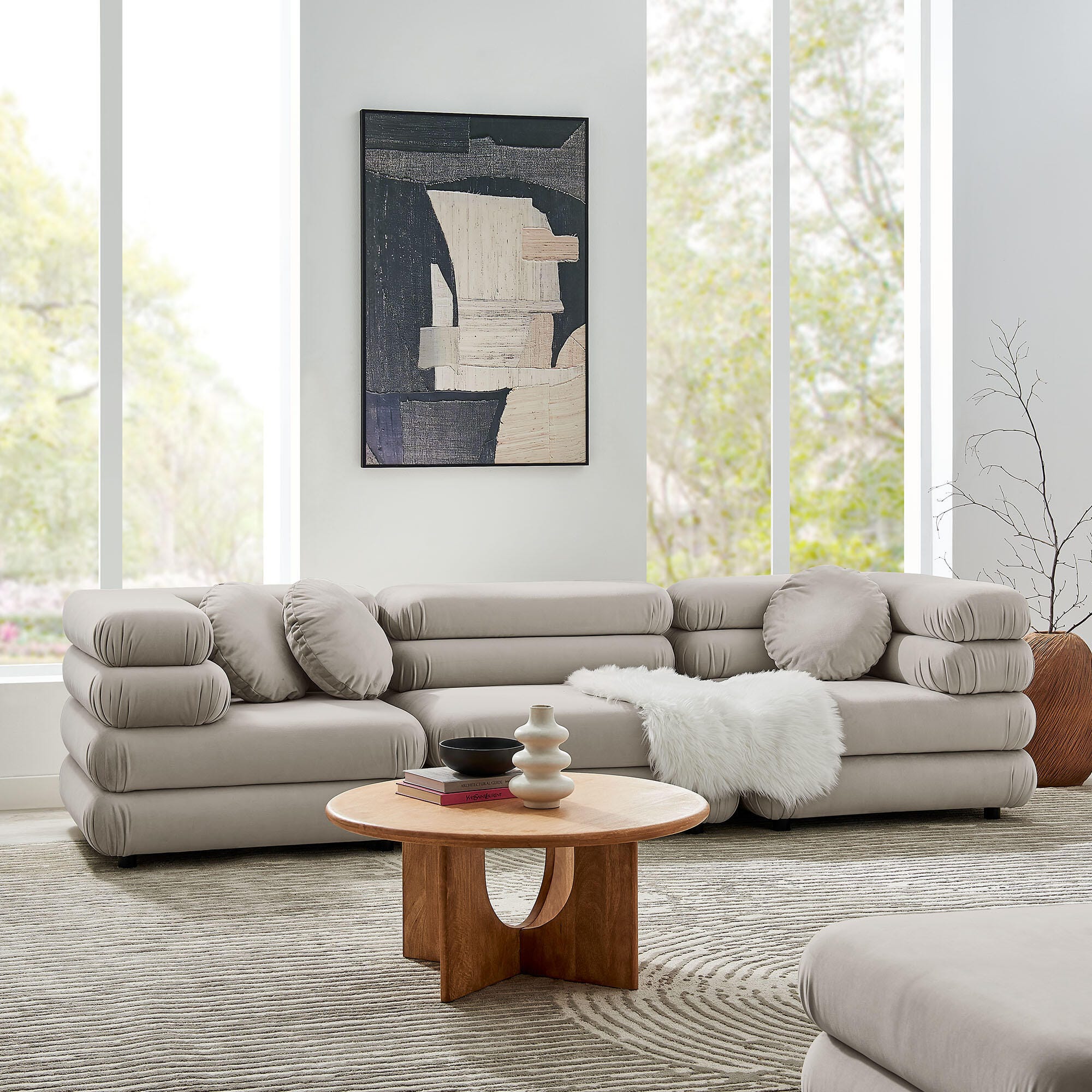 Modway Jubilee 3 Piece Modular Sofa, Almond, large