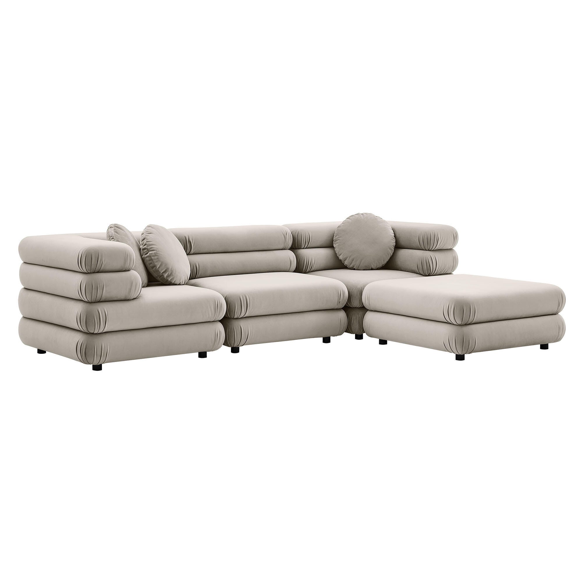 Modway Jubilee 4 Piece Modular Sofa with Ottoman, Almond, large