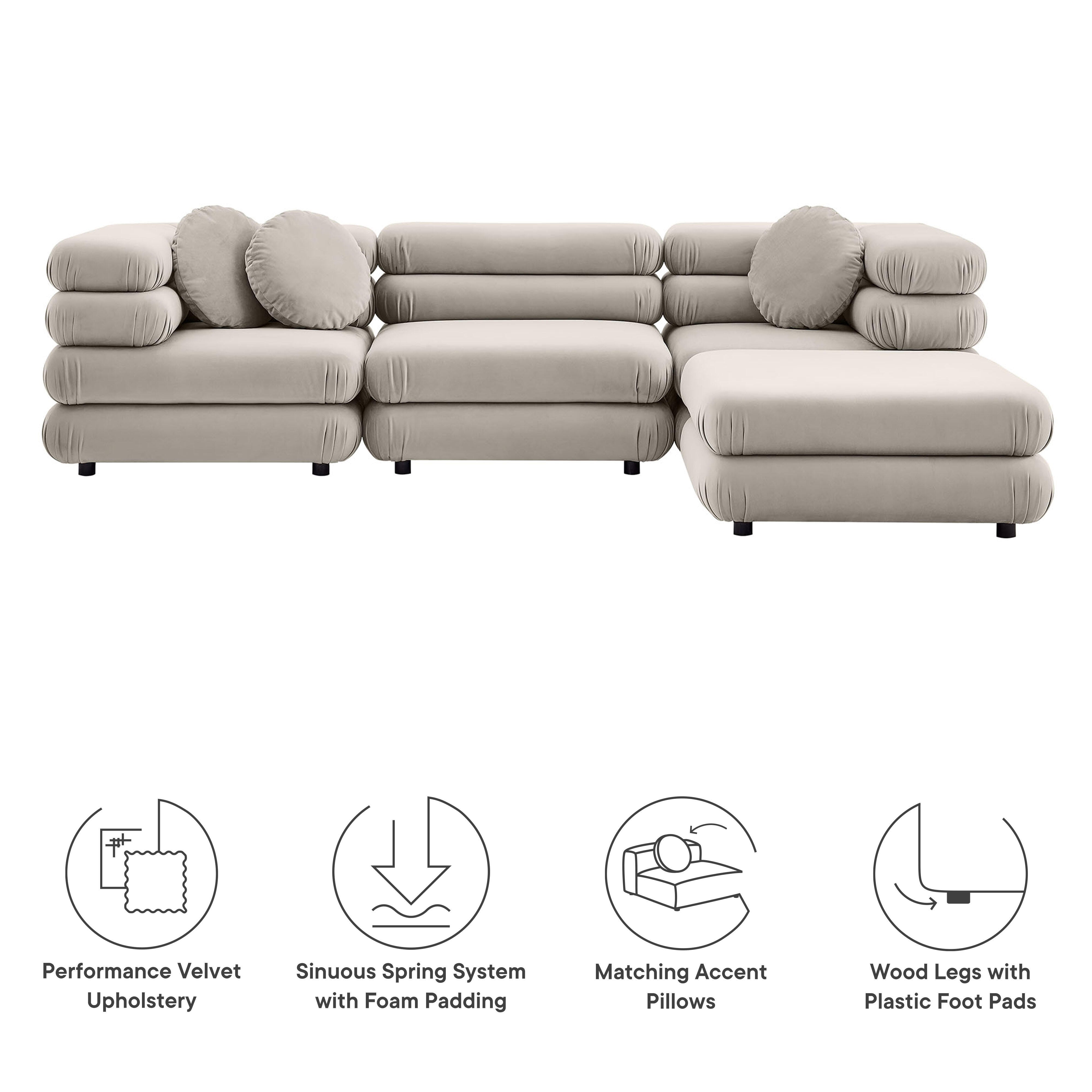 Modway Jubilee 4 Piece Modular Sofa with Ottoman, Almond, large