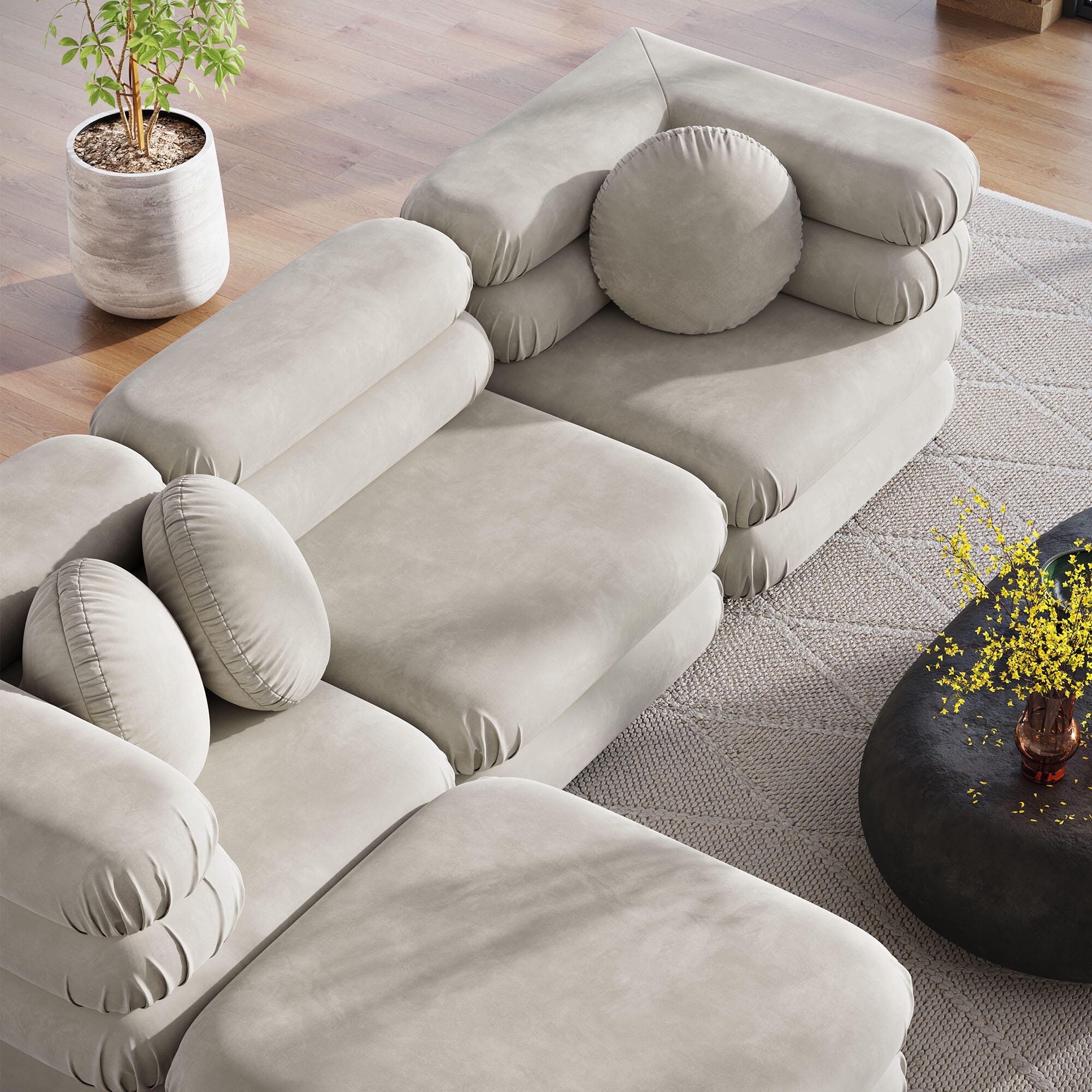 Modway Jubilee 4 Piece Modular Sofa with Ottoman, Almond, large