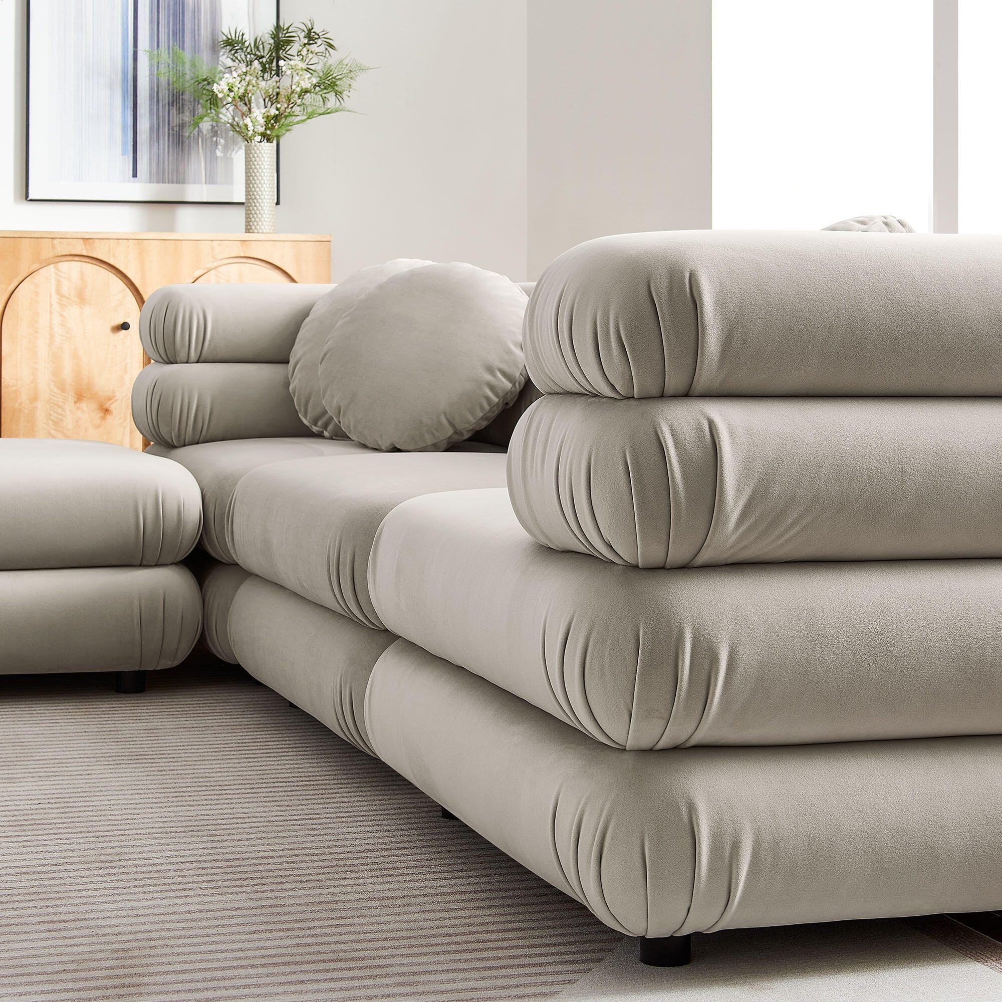 Modway Jubilee 4 Piece Modular Sofa with Ottoman, Almond, large