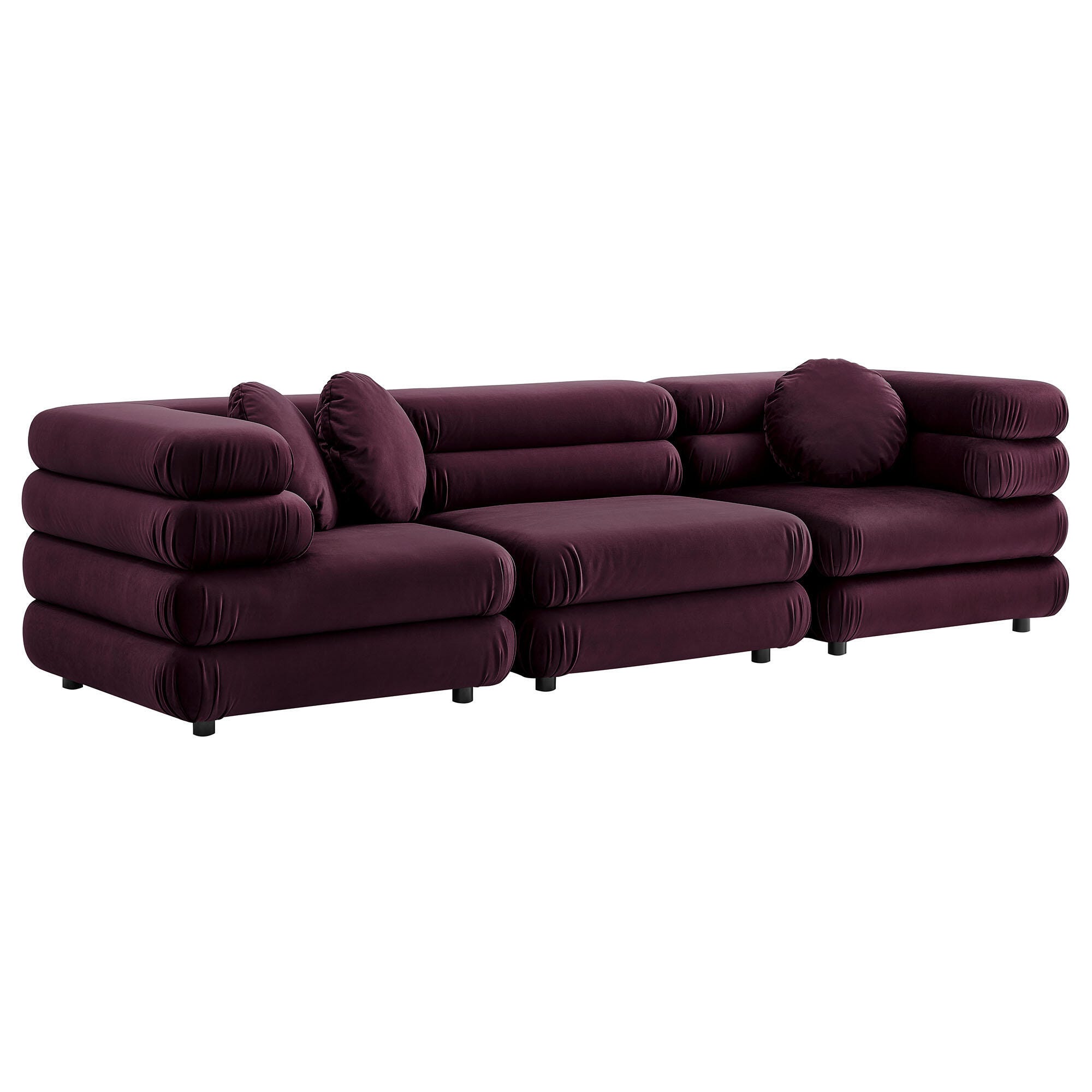 Modway Jubilee 3 Piece Modular Sofa, Mulberry, large