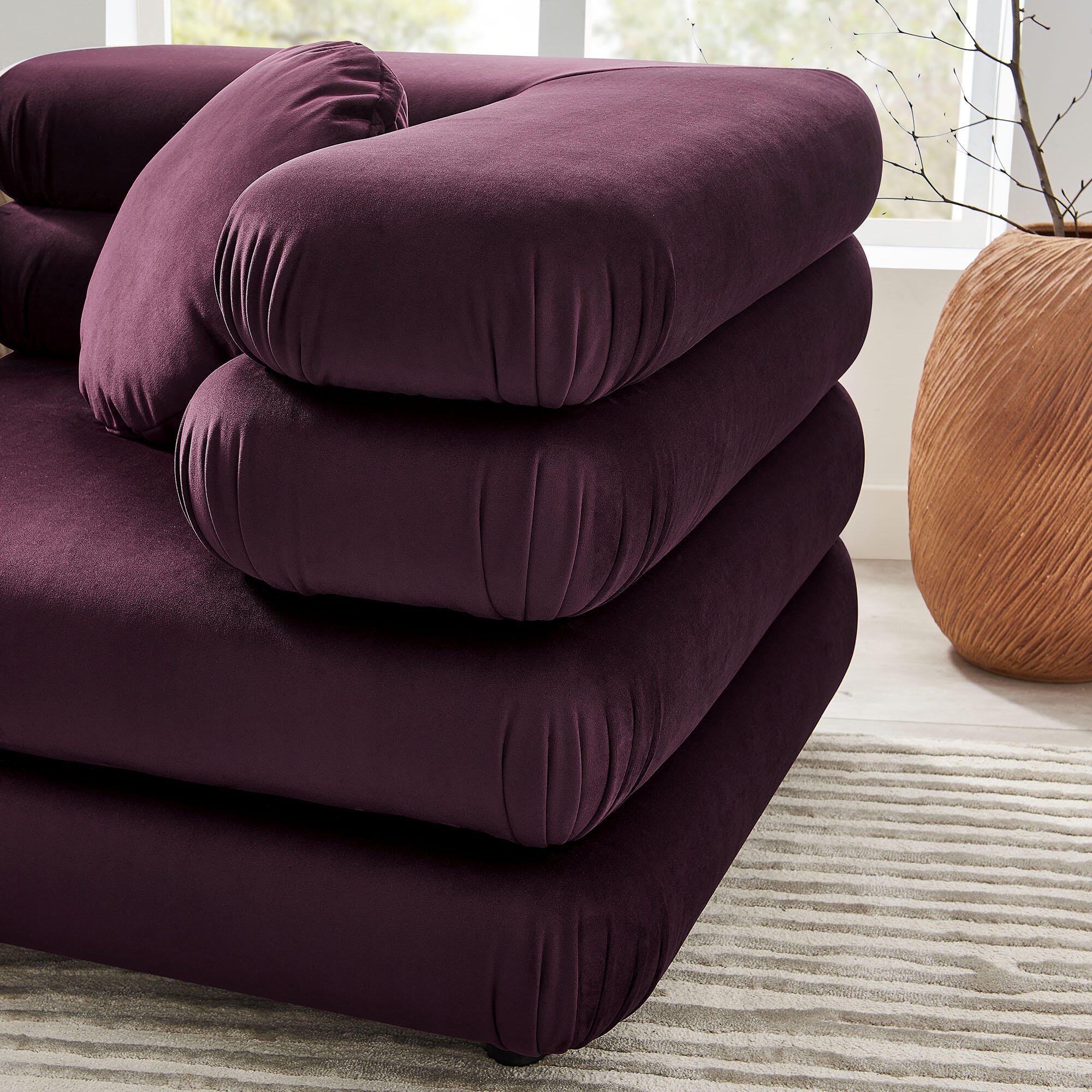 Modway Jubilee 3 Piece Modular Sofa, Mulberry, large
