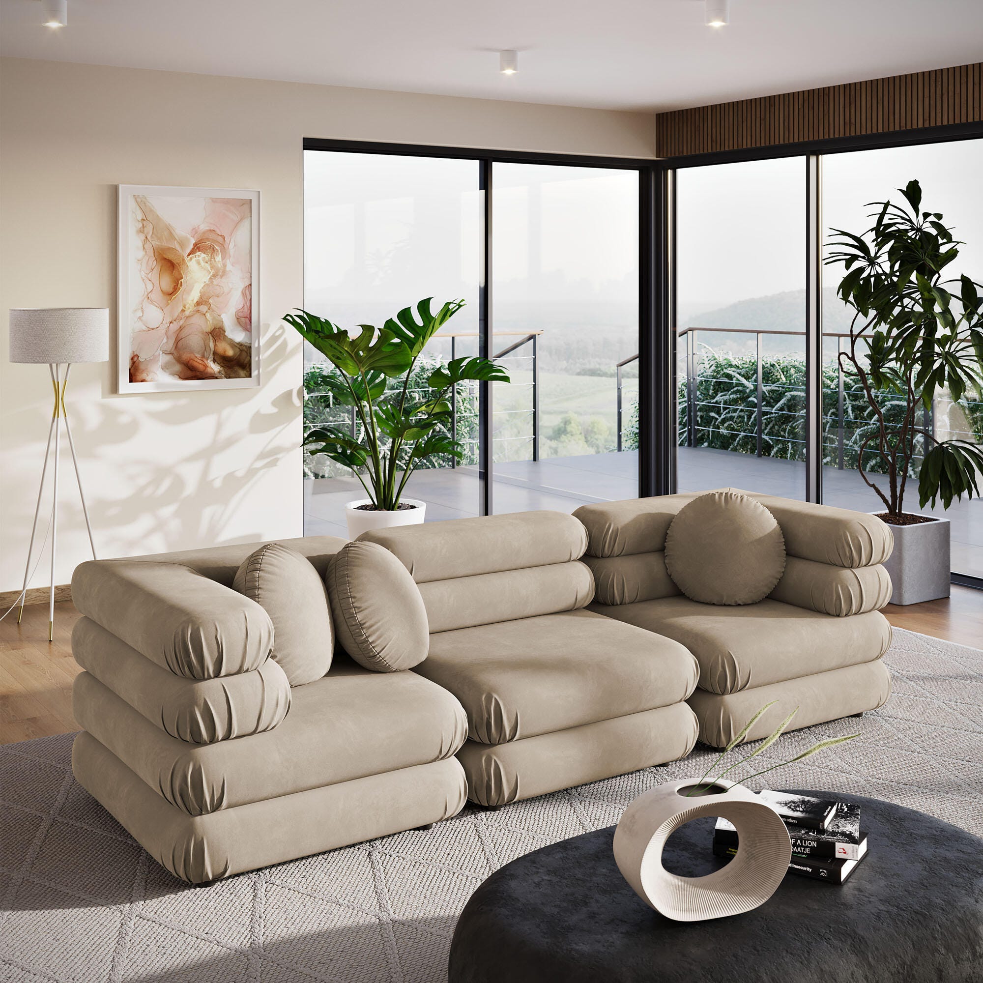 Modway Jubilee 3 Piece Modular Sofa, Taupe, rollover