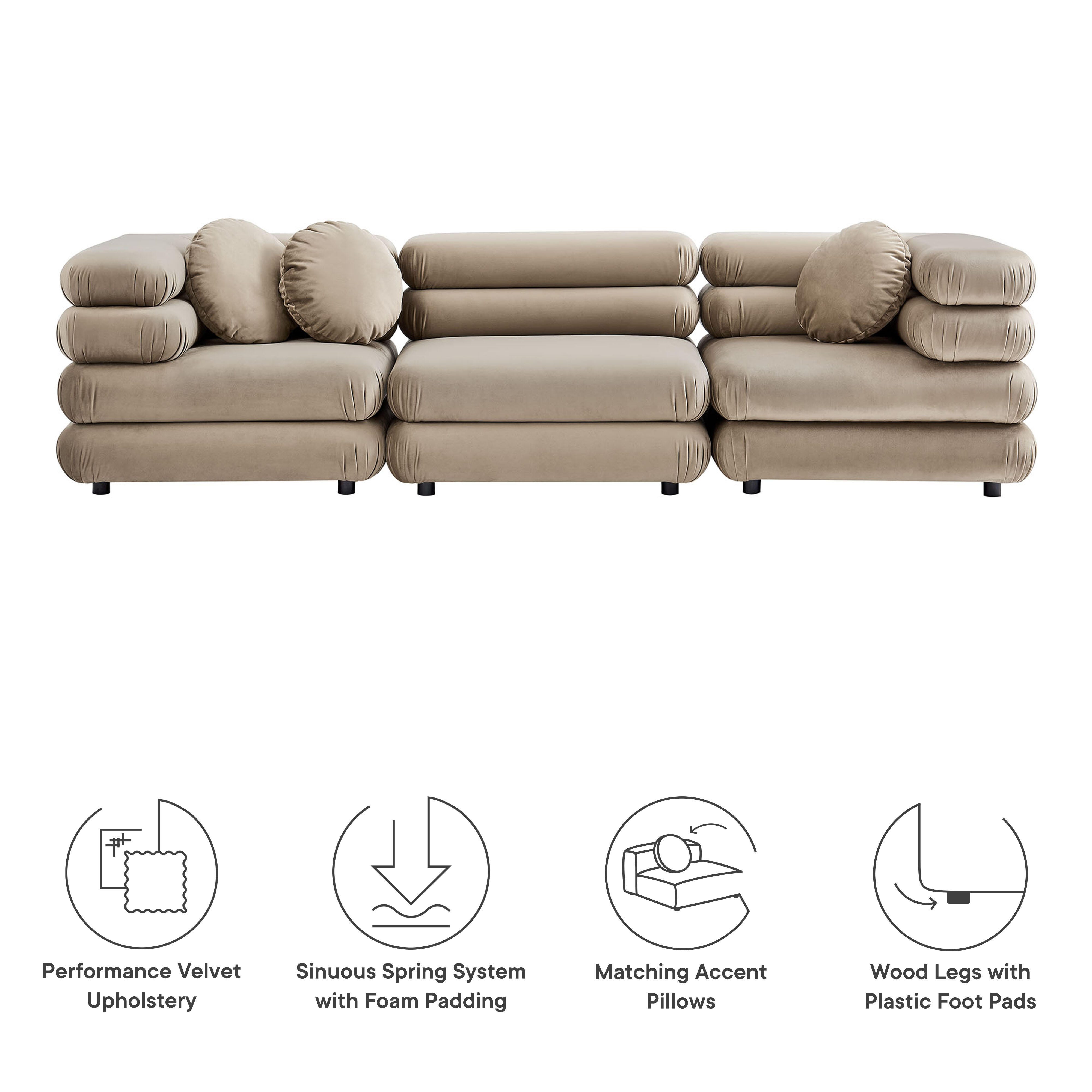 Modway Jubilee 3 Piece Modular Sofa, Taupe, large