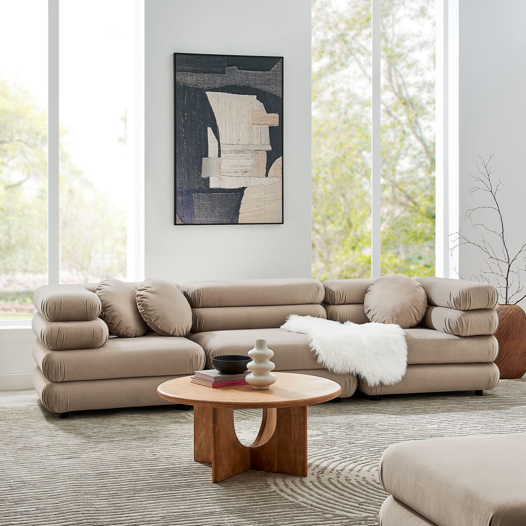 Modway Jubilee 3 Piece Modular Sofa, Taupe, large