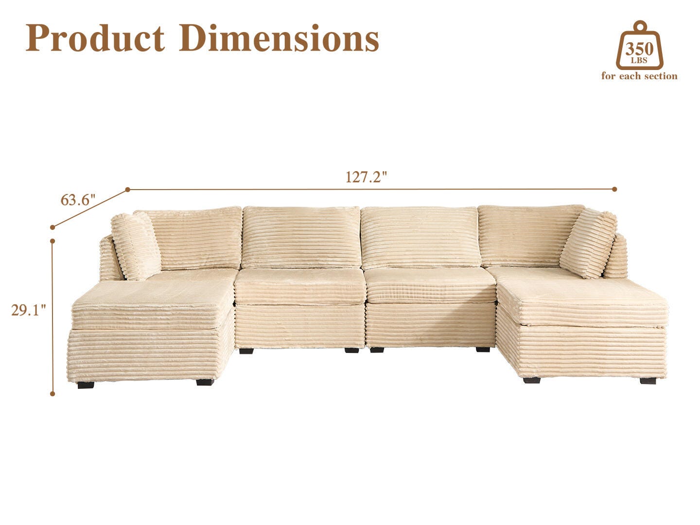HOMLUX 6-Piece Modular Sectional Sofa Set, , large