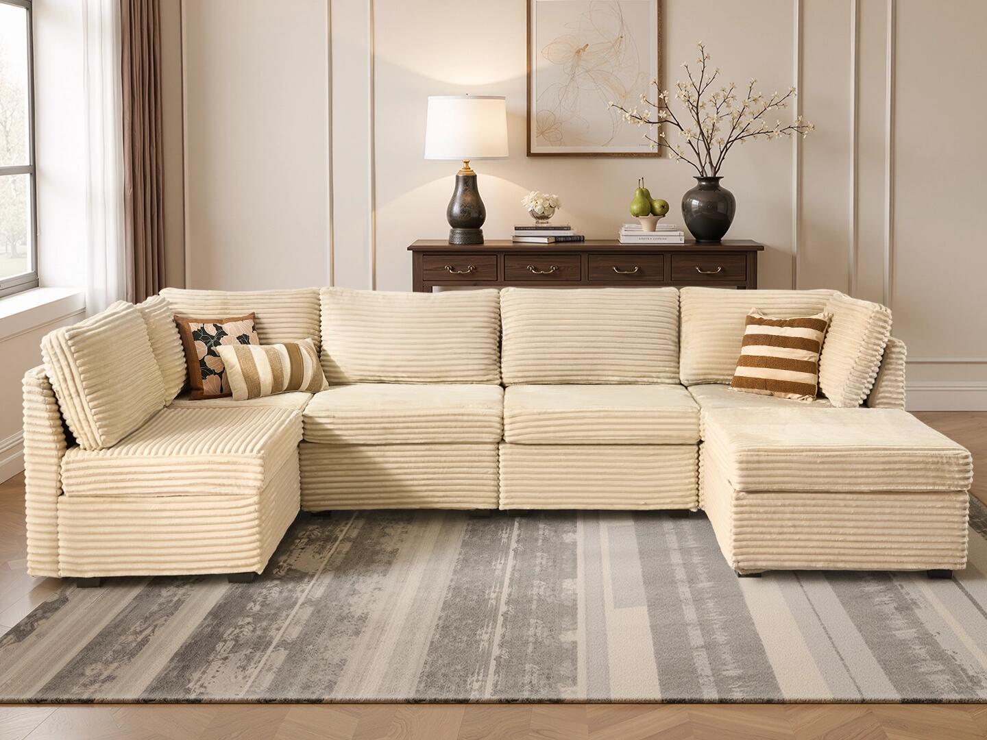 HOMLUX 5-Piece Modular Sectional Sofa with Ottoman, , rollover