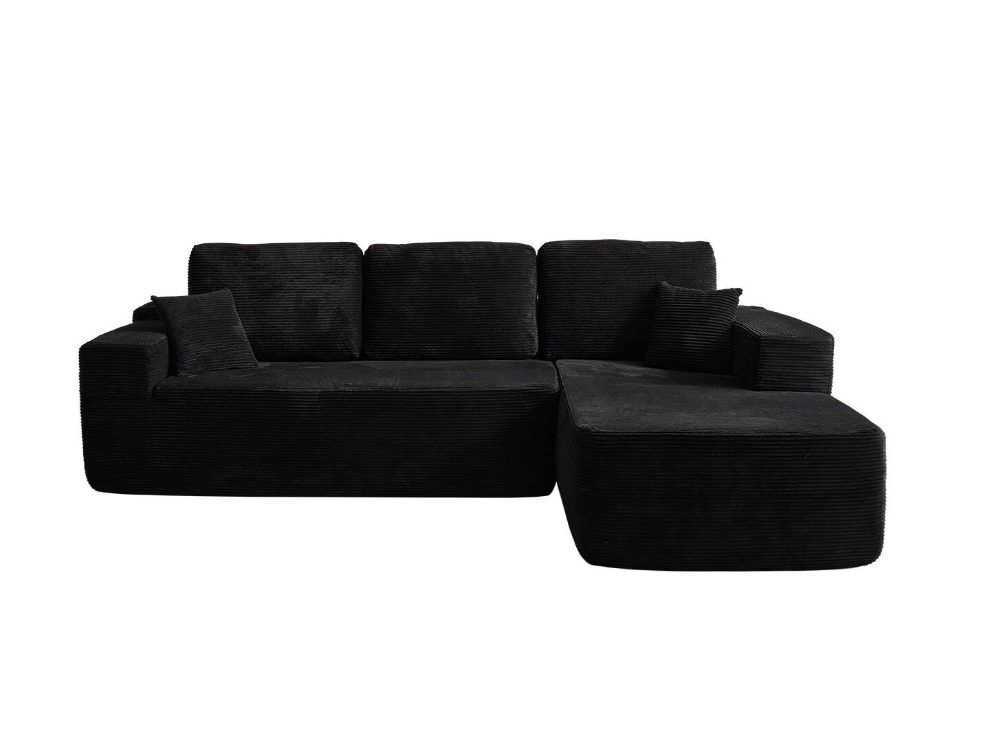 HOMLUX 3-Piece Modular Sofa Chaise, Black, large