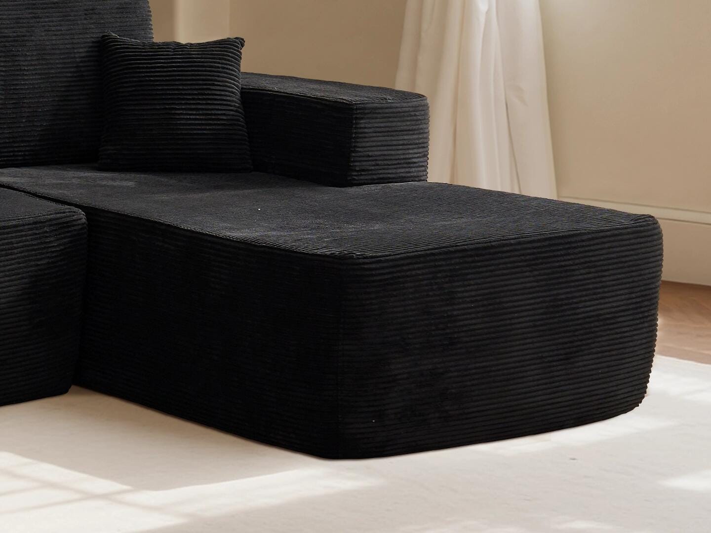 HOMLUX 3-Piece Modular Sofa Chaise, Black, large