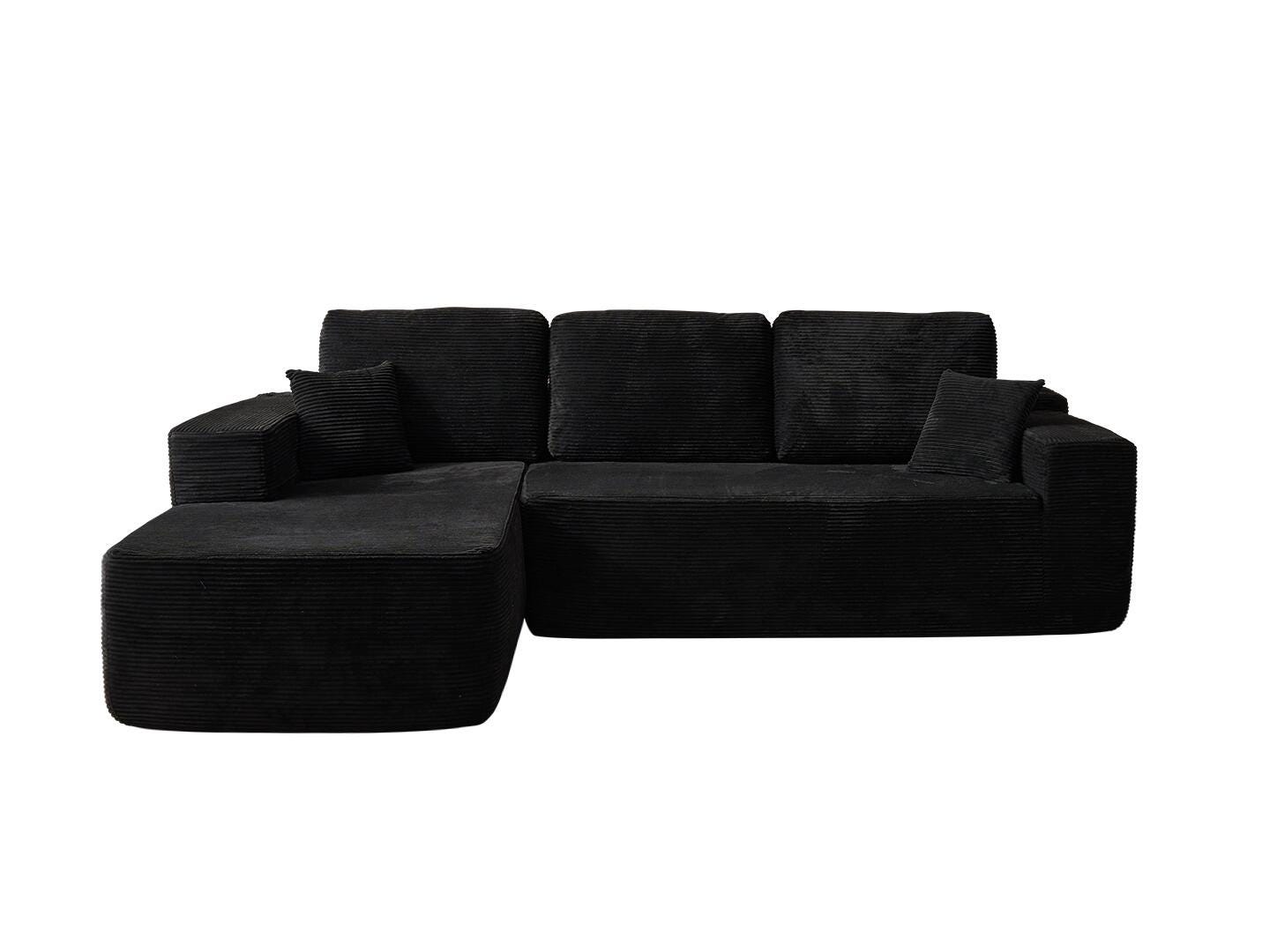 HOMLUX 3-Piece Modular Sofa Chaise, Black, large