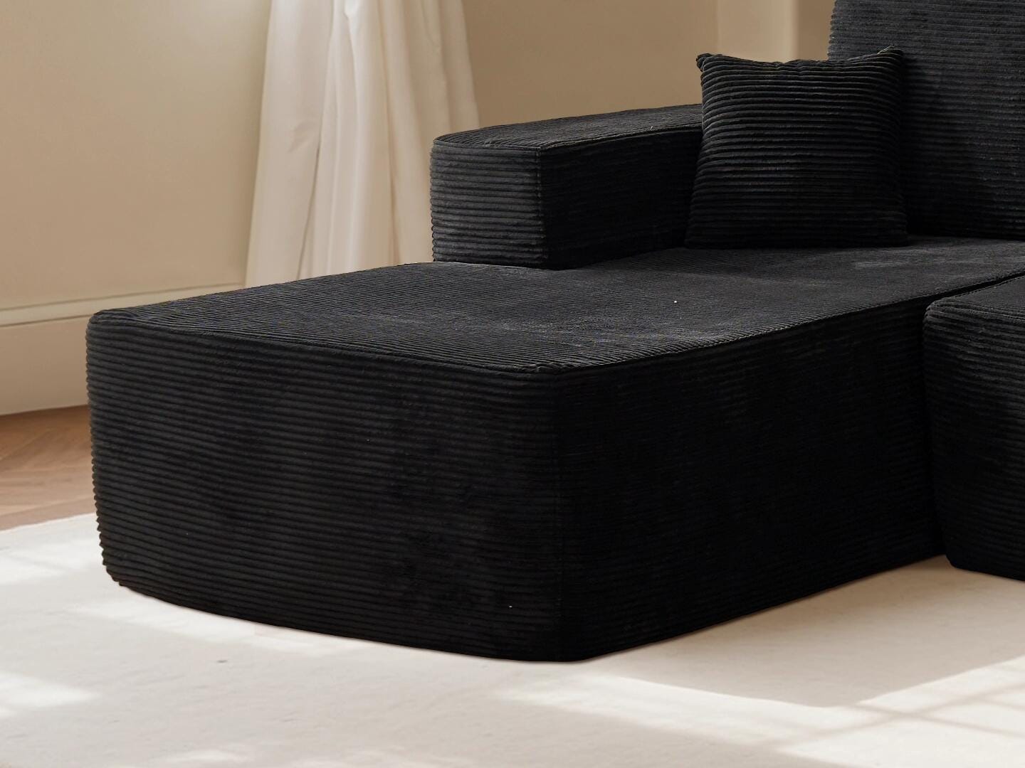 HOMLUX 3-Piece Modular Sofa Chaise, Black, large