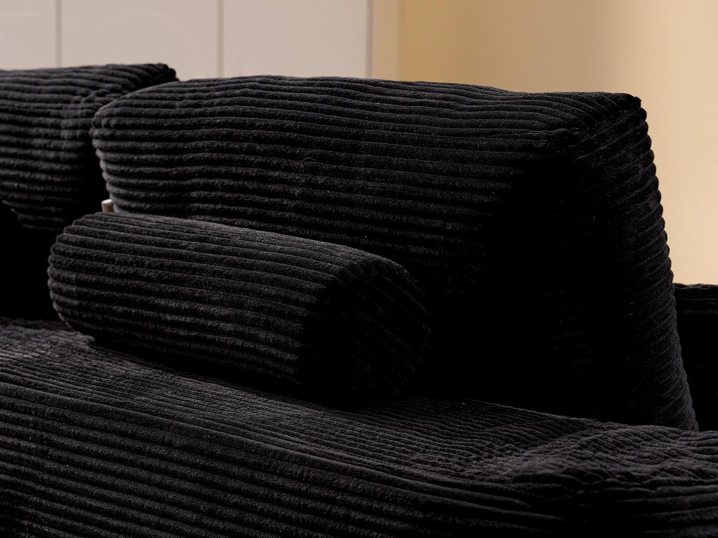 HOMLUX 3-Piece Modular Sofa Chaise, Black, large