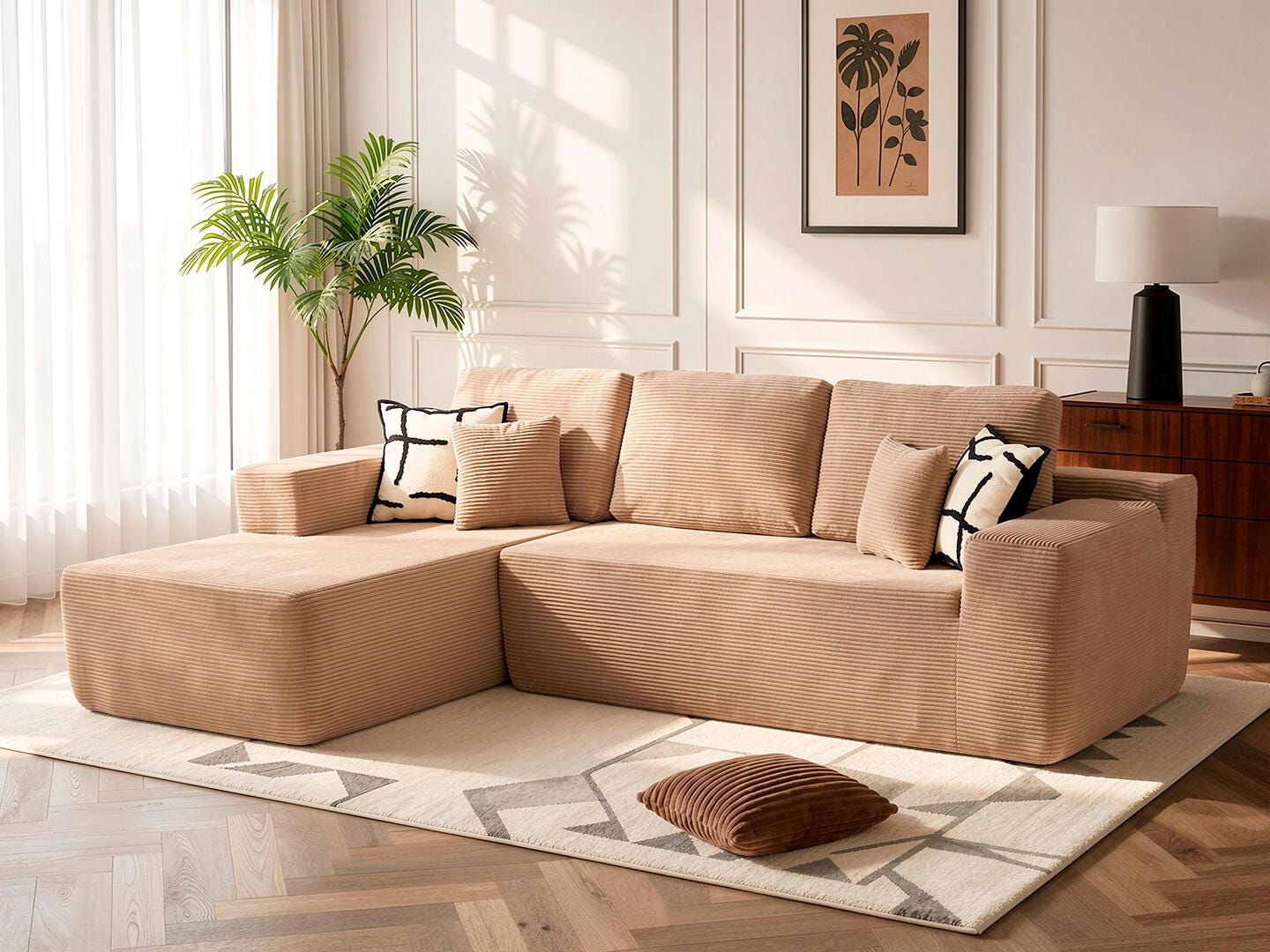 HOMLUX 3-Piece Modular Sofa Chaise, Camel, large