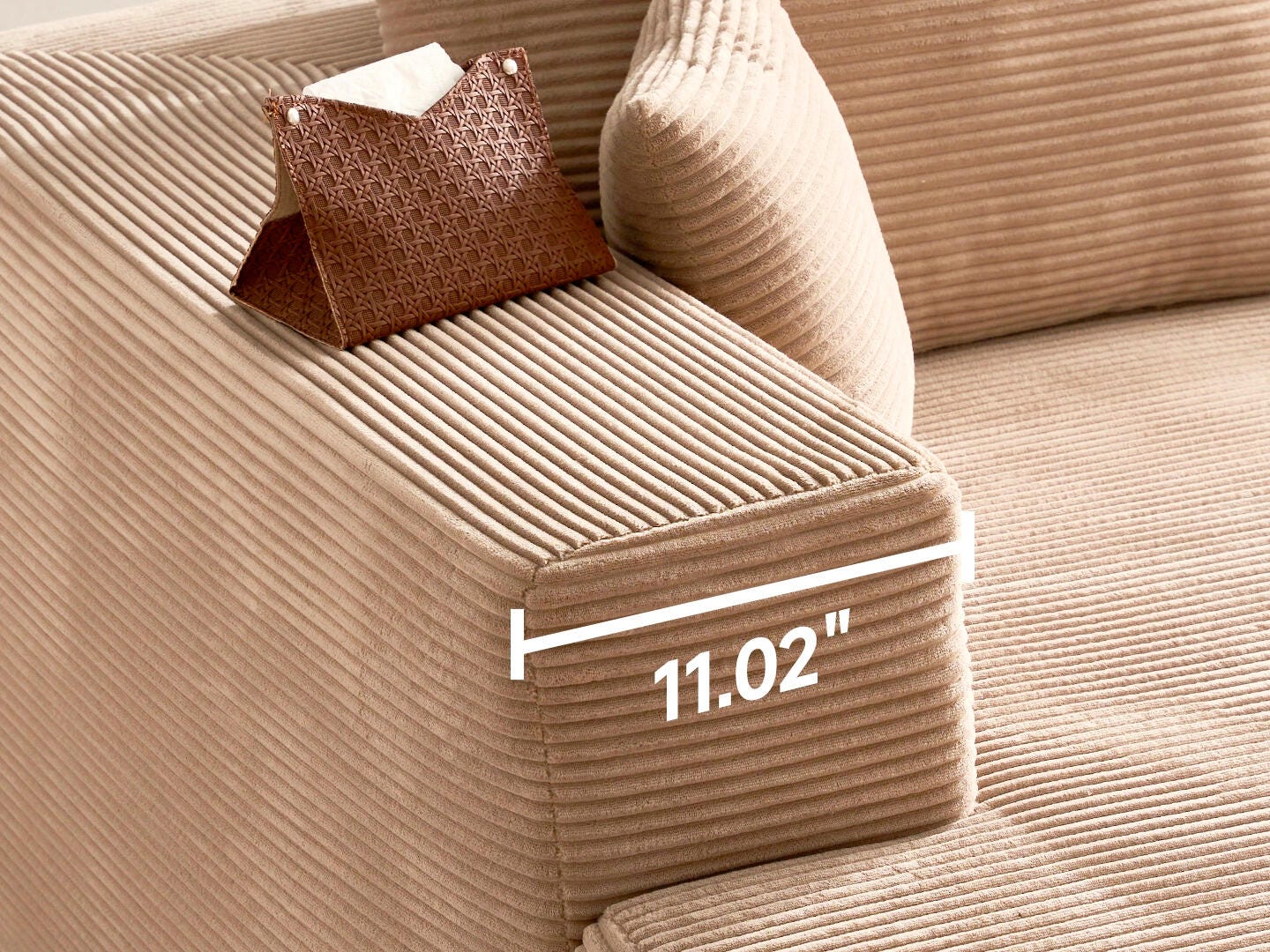HOMLUX 3-Piece Modular Sofa Chaise, Camel, large