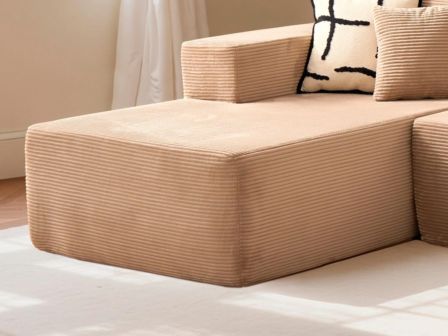 HOMLUX 3-Piece Modular Sofa Chaise, Camel, large