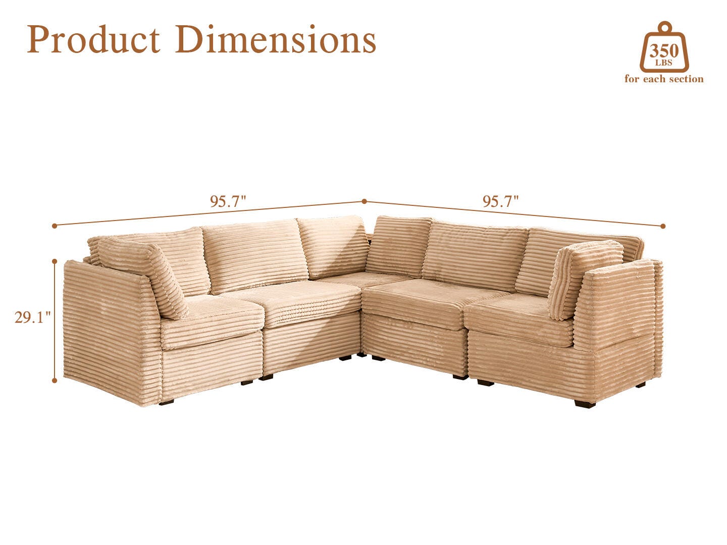 HOMLUX 5-Piece Modular Sectional Sofa Set, , large