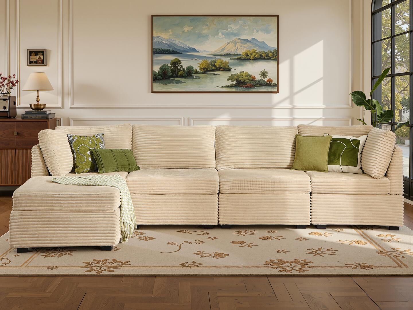 HOMLUX 4-Piece Modular Sectional with Ottoman, , rollover