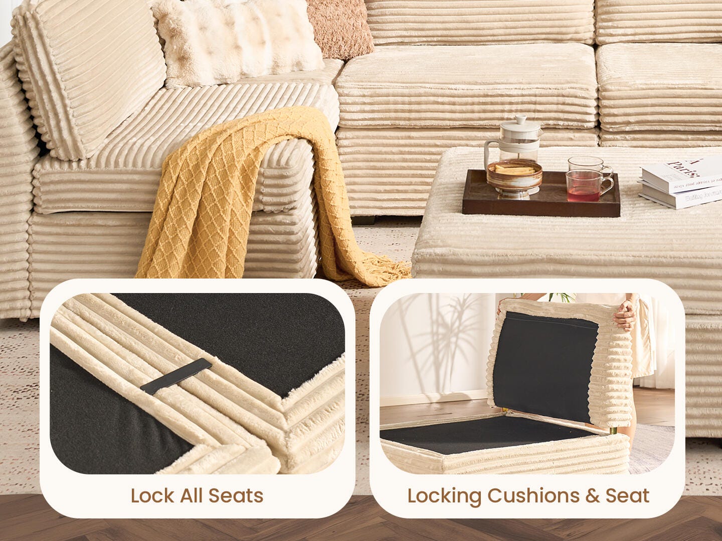 HOMLUX 4-Piece Modular Sectional with Ottoman, , large