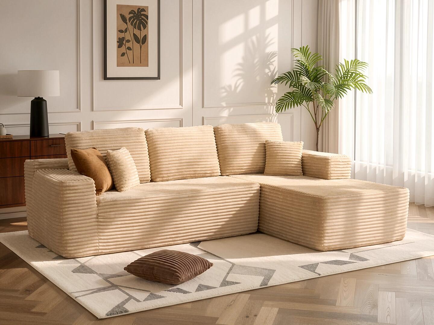 HOMLUX Cozy 3-Piece Modular Sofa Chaise, Beige, rollover
